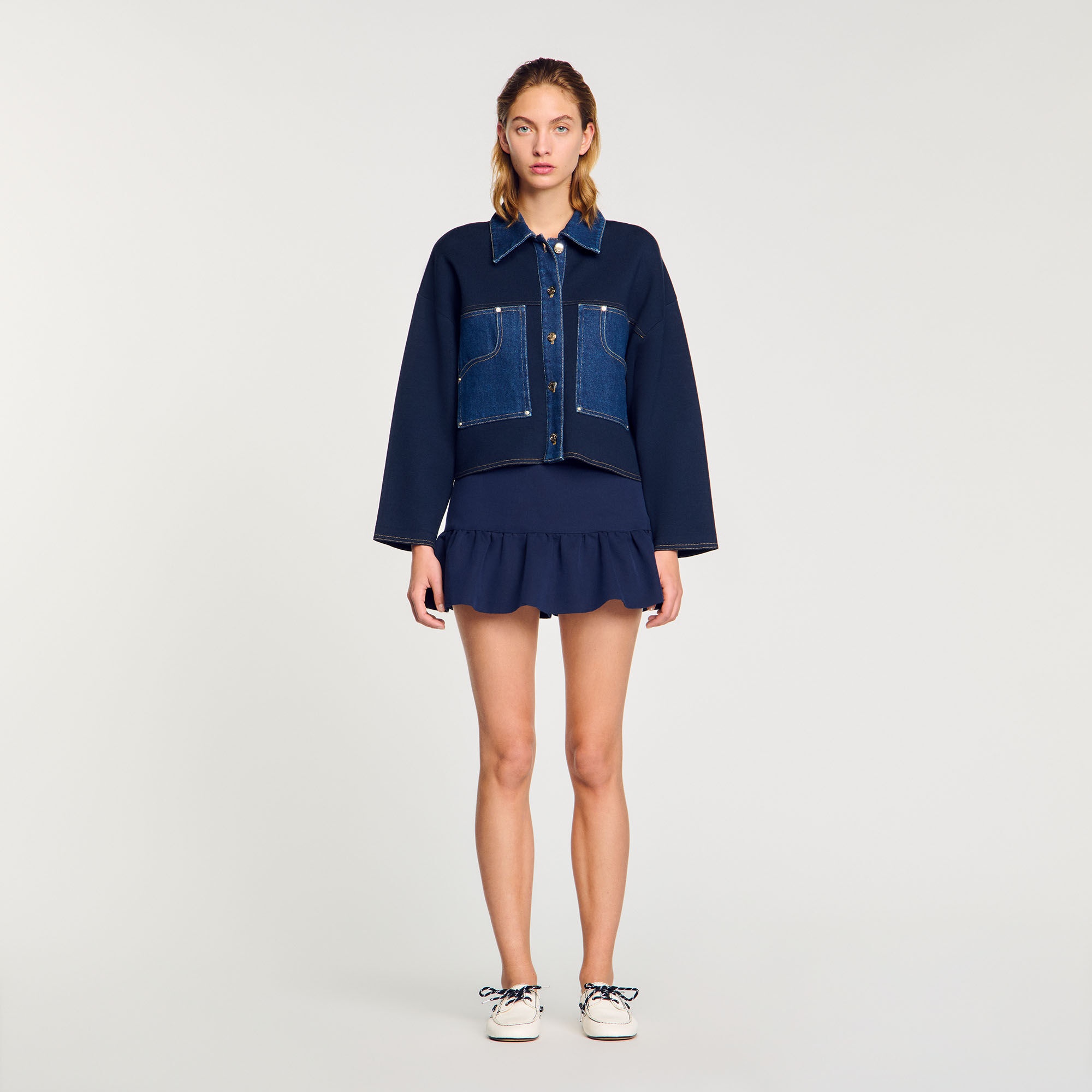 DENIM DETAIL CARDIGAN - 3