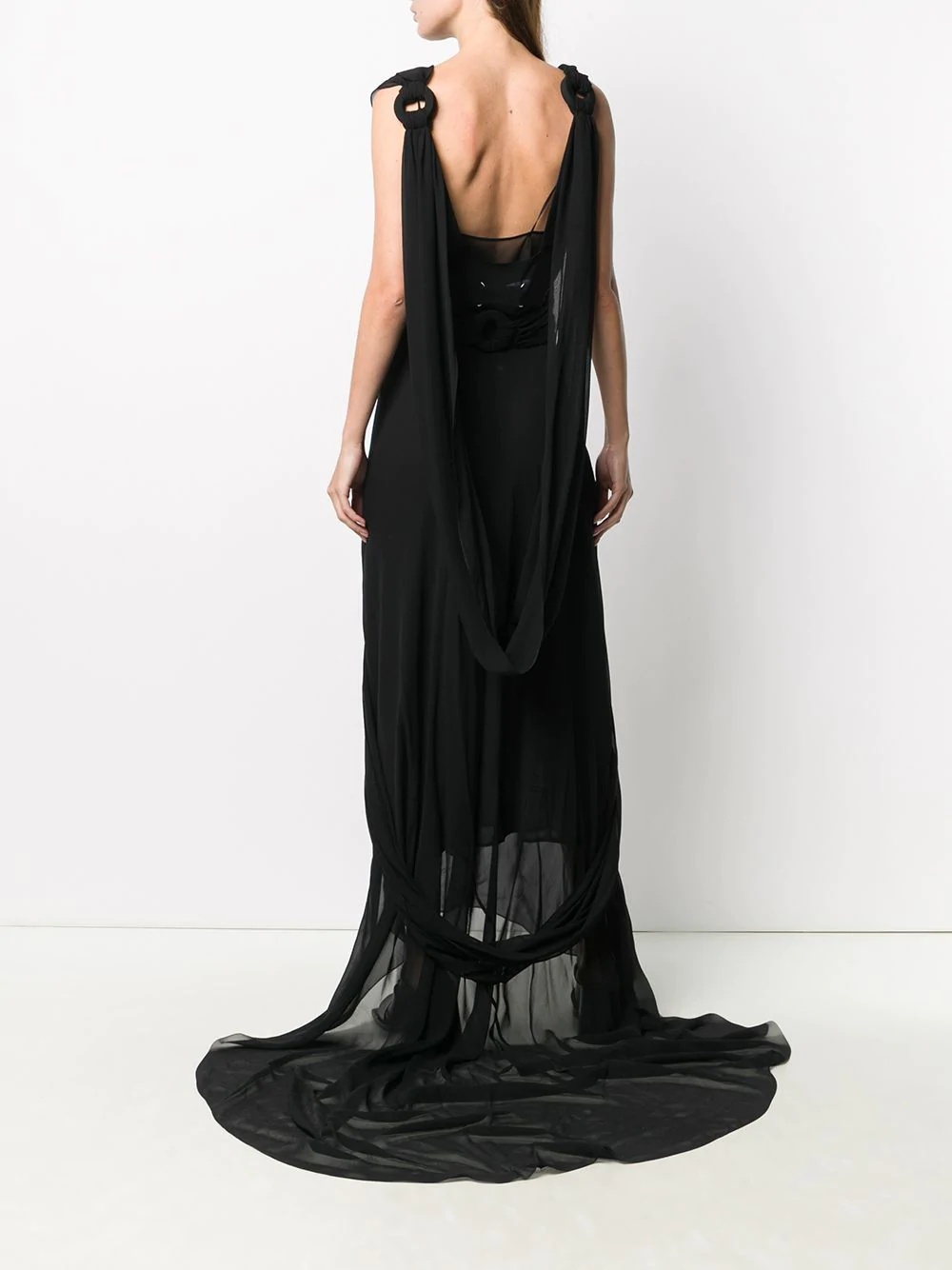 sheer draped evening gown - 4