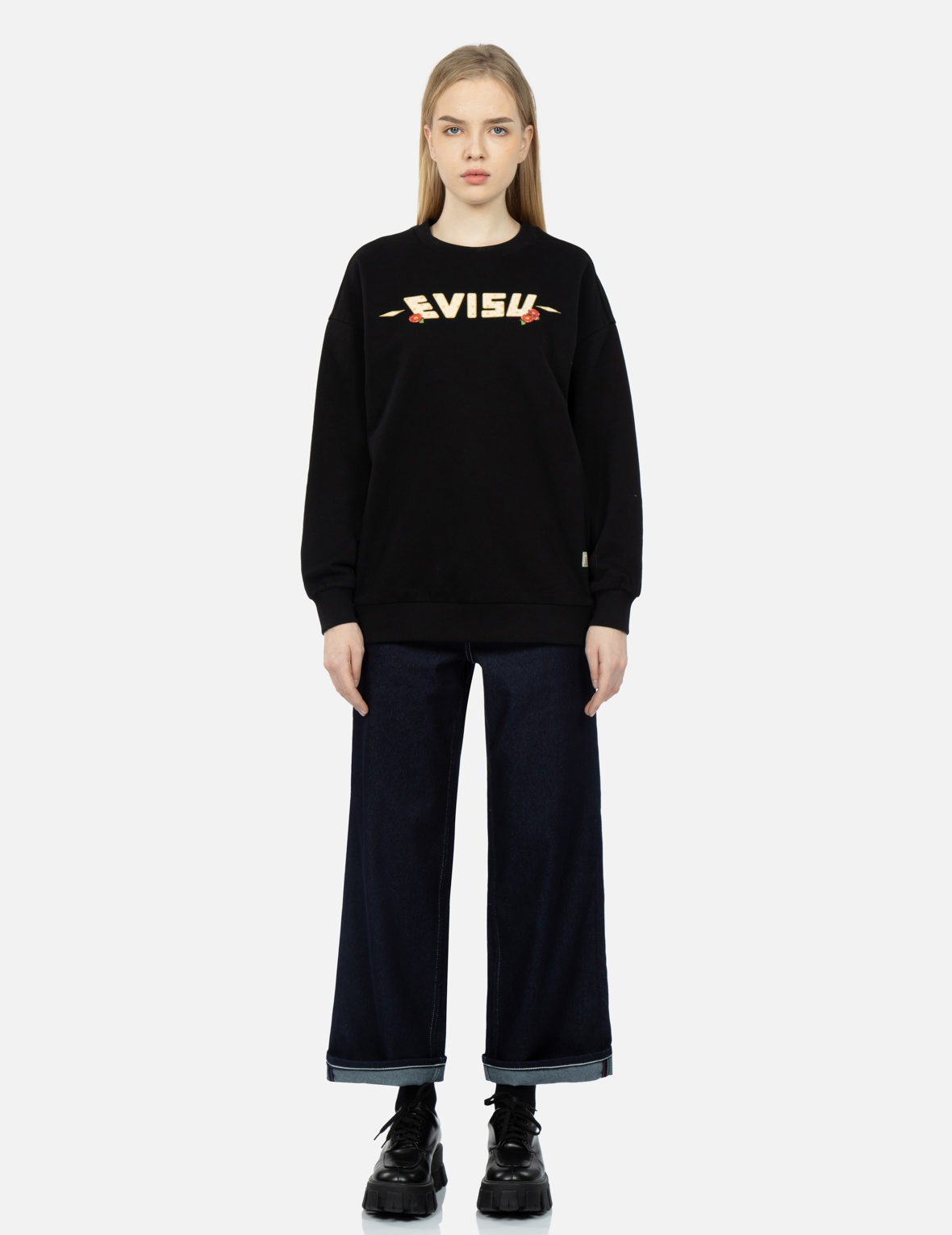 TSUBAKI KAMON APPLIQUÉ WIDE-LEG JEANS - 6