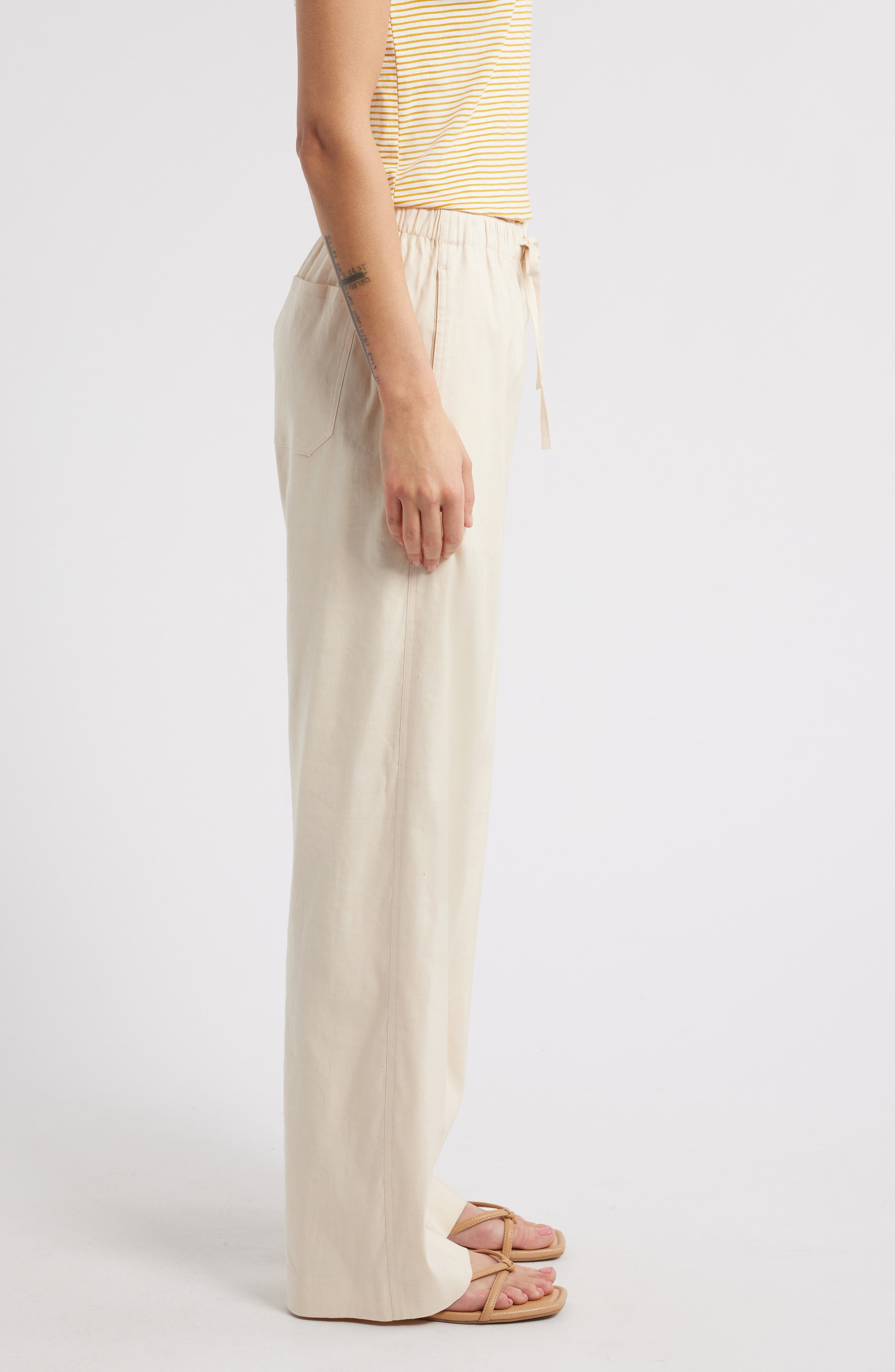 rag & bone Logan Drawstring Linen Blend Pants in Ivory at Nordstrom - 3