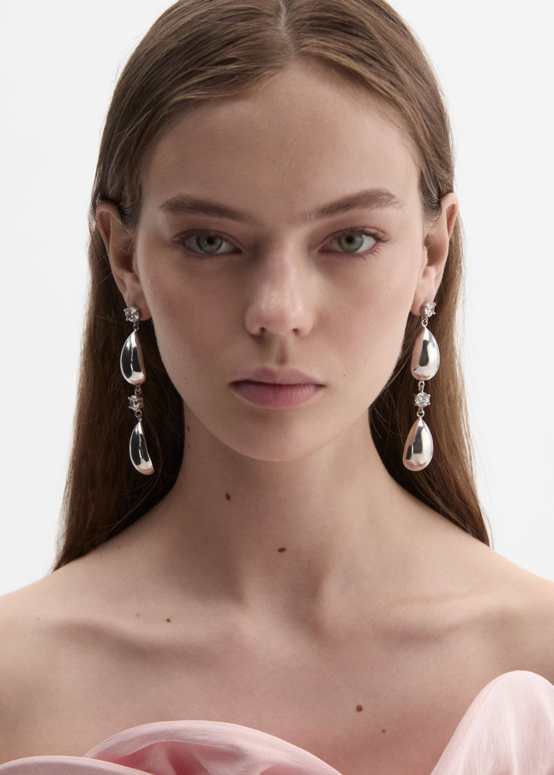 MAGDA BUTRYM Double crystal stud teardrop earrings in silver outlook