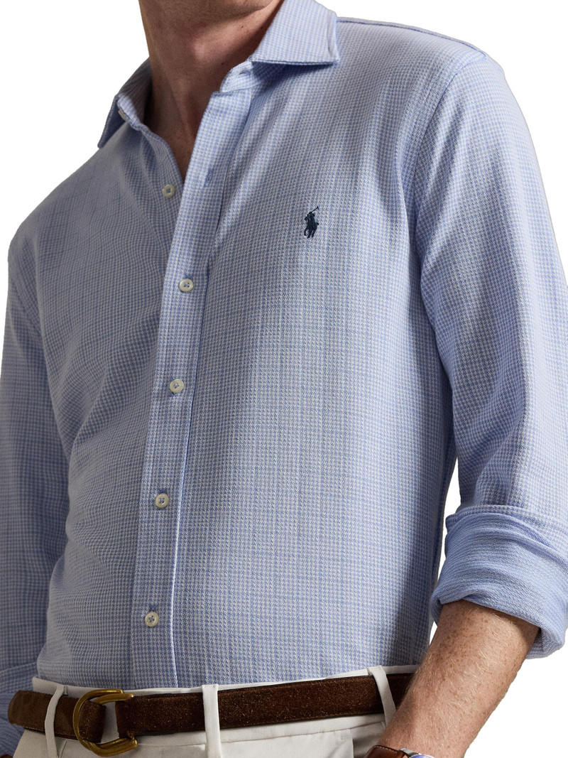Men's Checked Cotton Logo Sport Shirt - Plaid Blue White 5