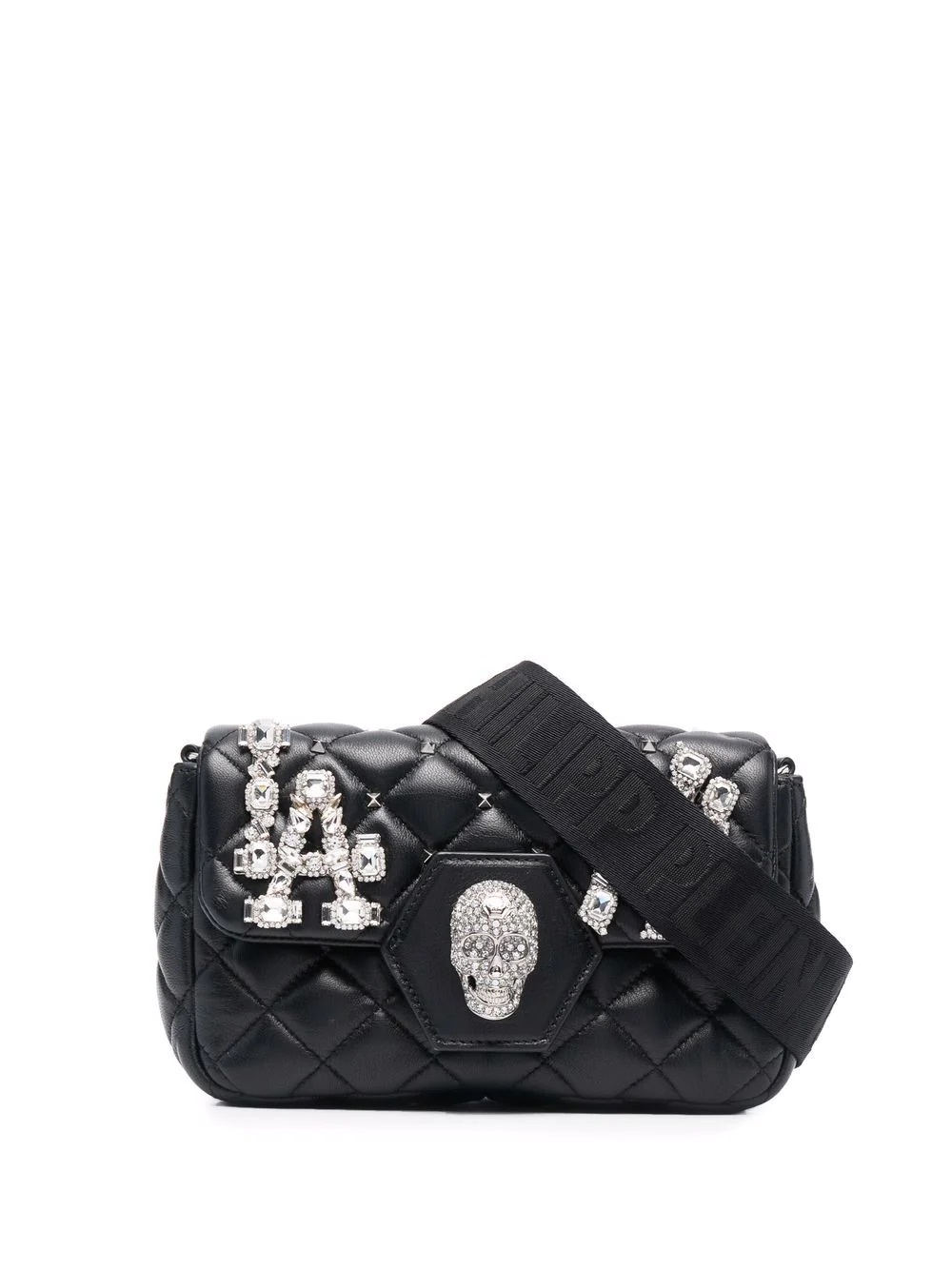 crystal-embellished skull shoulder bag - 1