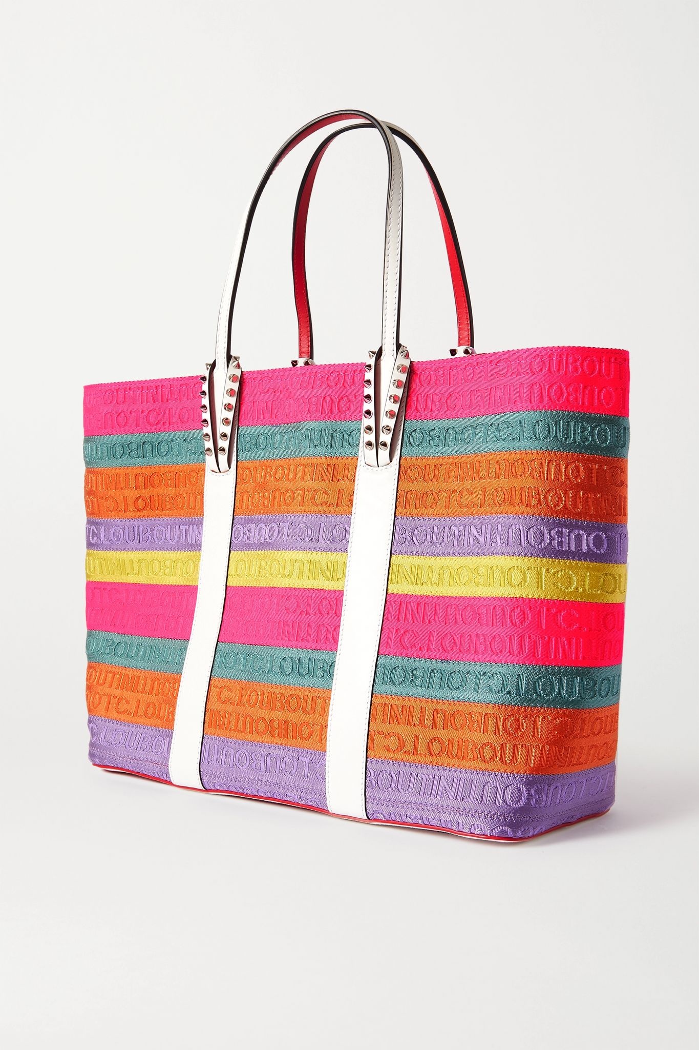 Cabata large studded leather-trimmed striped canvas tote - 3