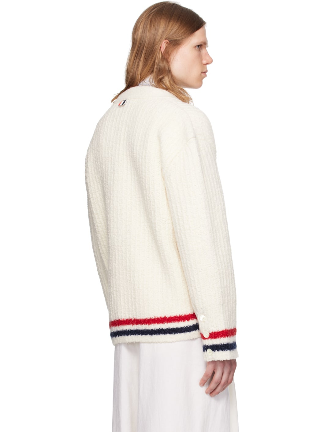 White Chunky Rib Stitch V Neck Cardigan - 3