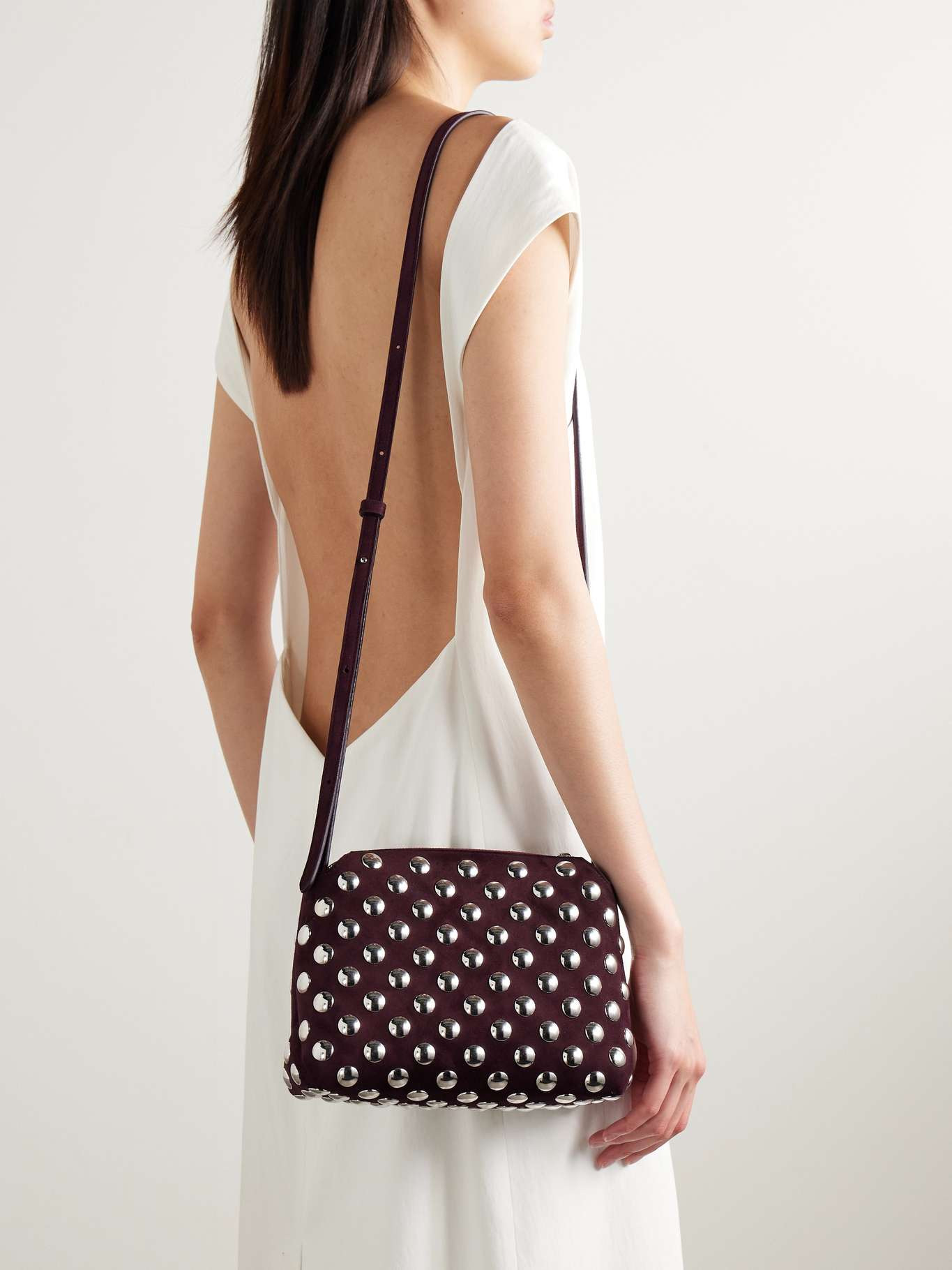 Lina medium studded suede shoulder bag Burgundy - 6
