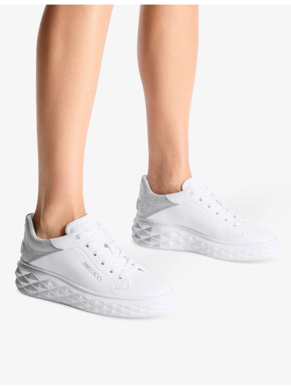 Diamond Maxi brand-embossed leather low-top trainers - 2
