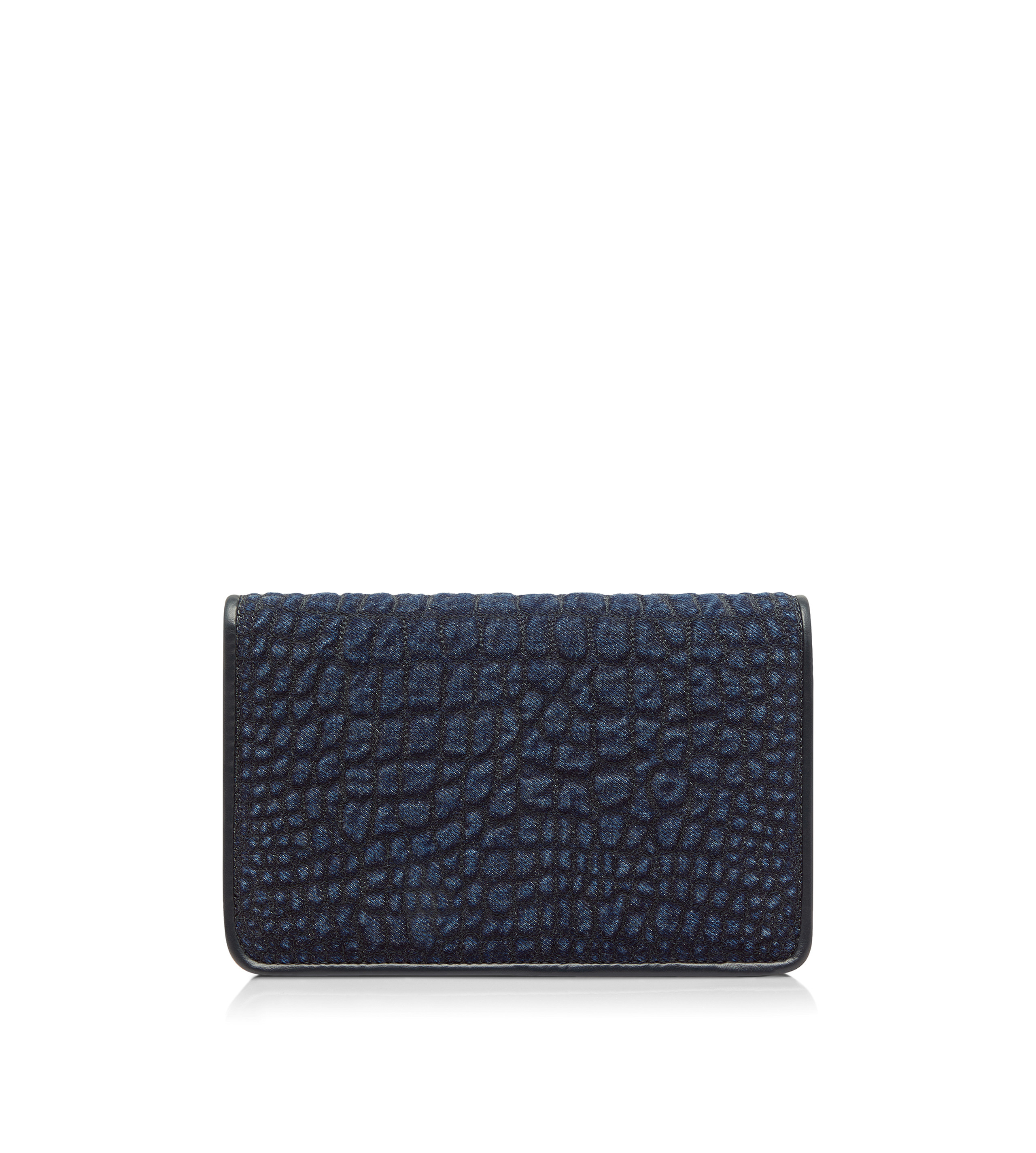 CROC-EFFECT QUILTED DENIM WHITNEY SMALL SHOULDER BAG - 3