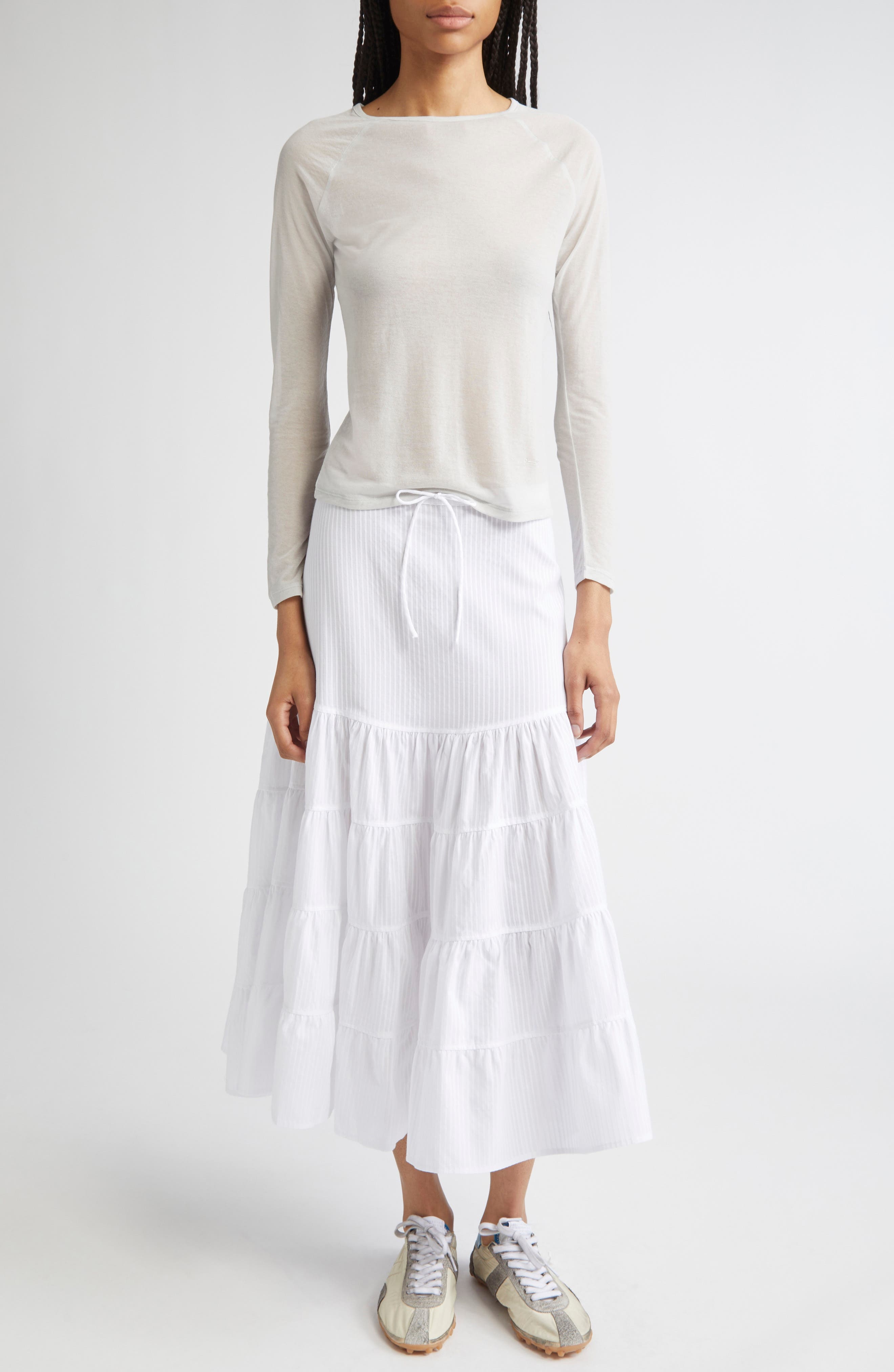 Paloma Wool Long Etoile Stripe Tiered Cotton Maxi Skirt in White at Nordstrom - 2