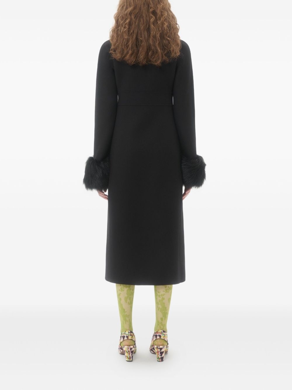 faux fur-trimmed double-breasted coat - 5