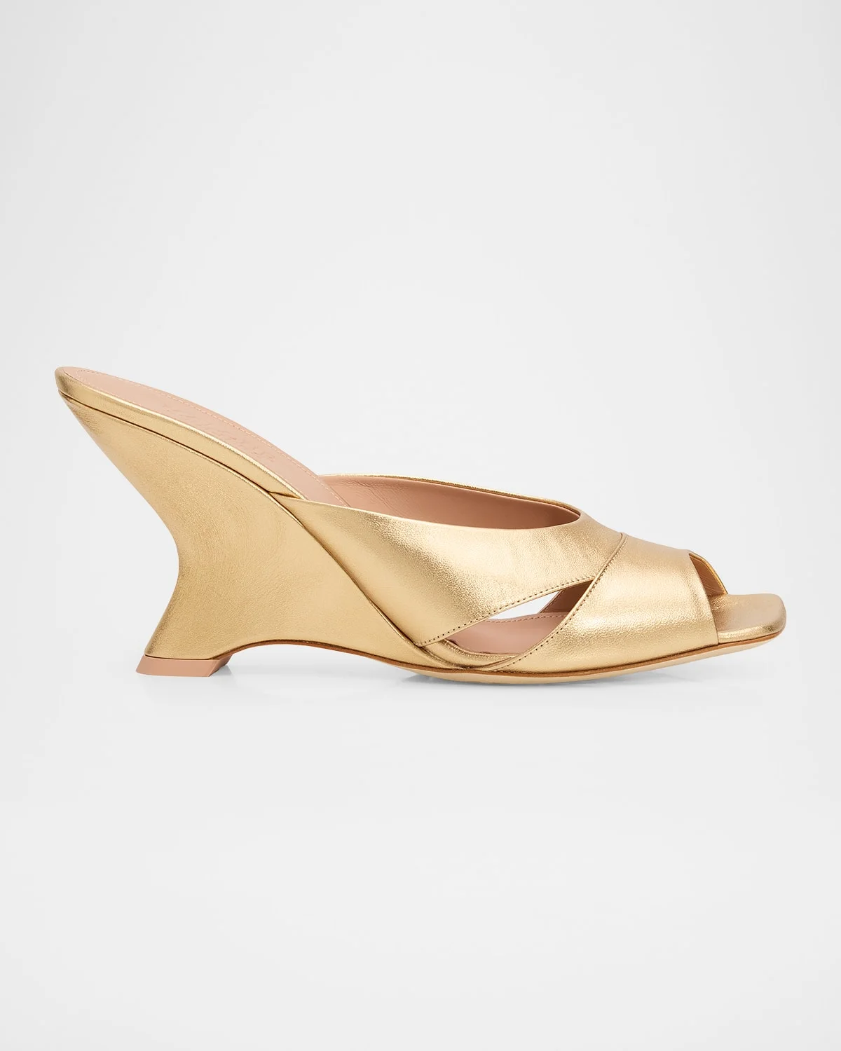 85mm Lourdes Metallic Leather Wedge Mules - 1