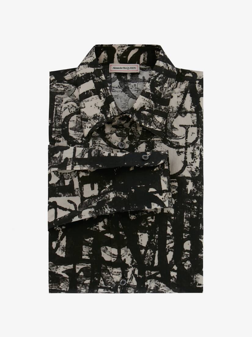 Men's McQueen Logo Stamp Shirt in Black/white - 5