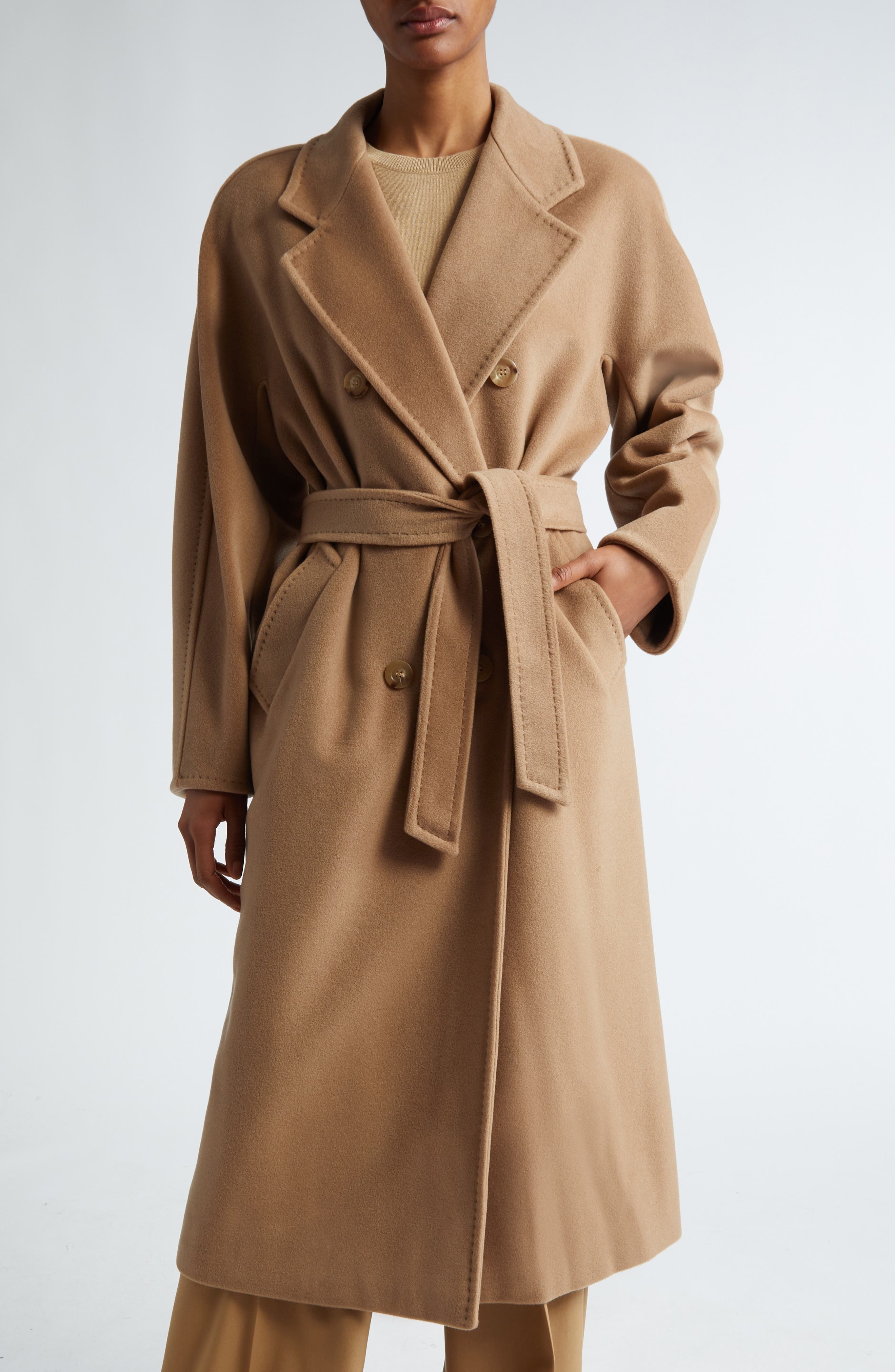 Max Mara Madame Double Breasted Wool & Cashmere Belted Coat in Camel at Nordstrom - 6