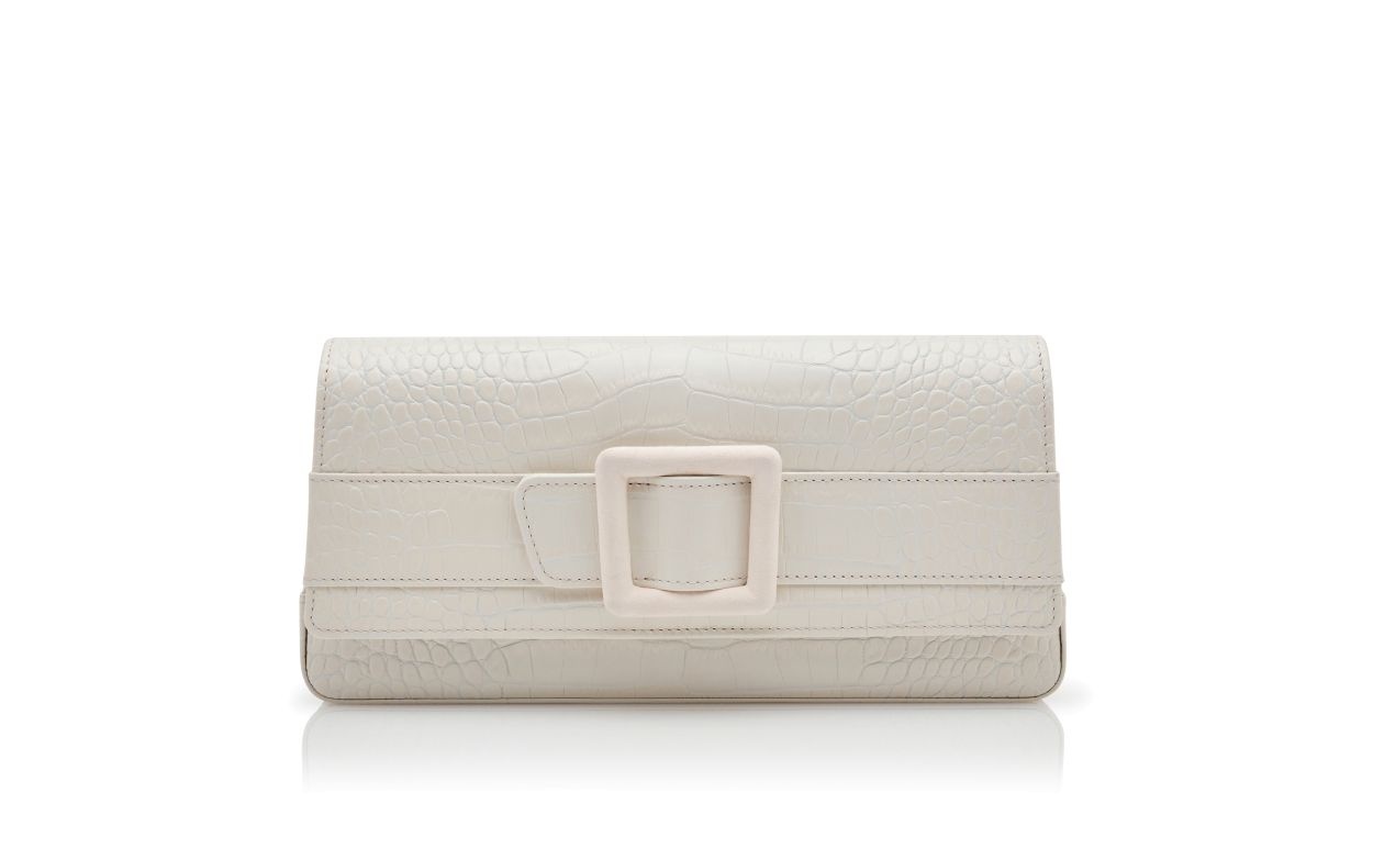 Light Cream Calf Leather Buckle Clutch - 1