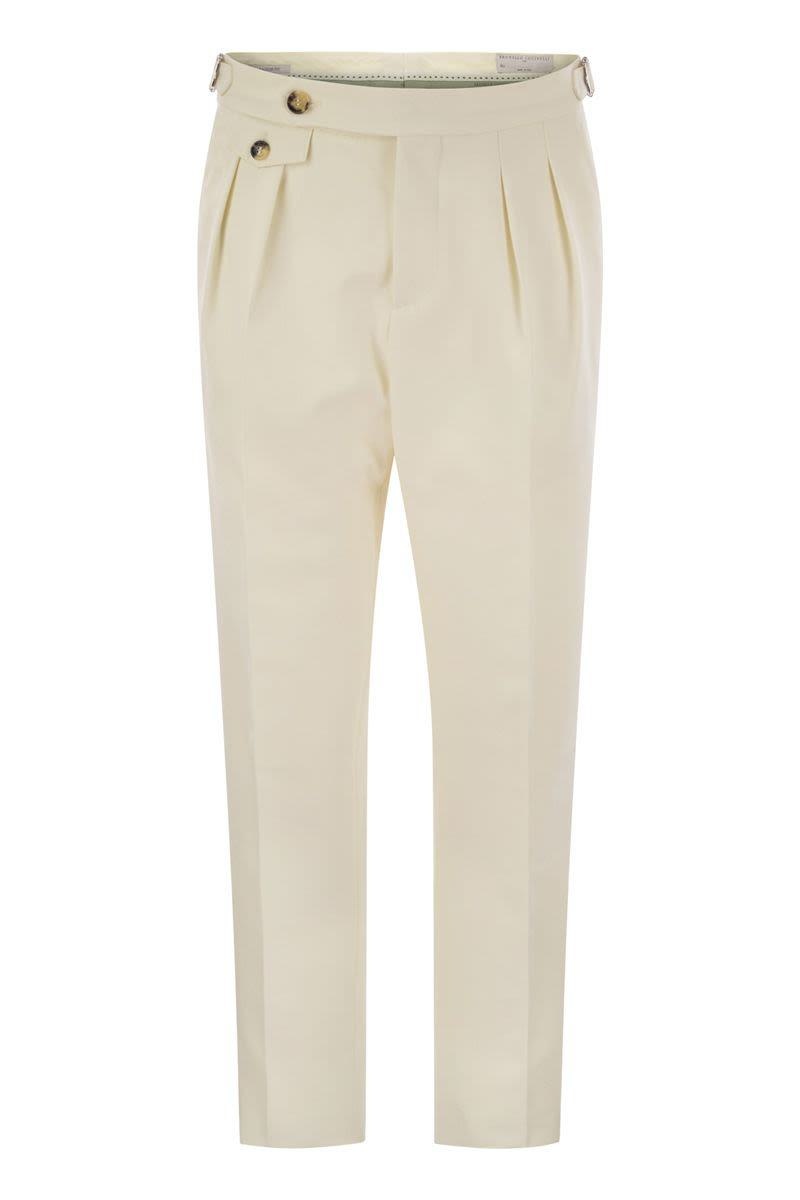 Brunello Cucinelli Tailor-Fit Trousers In Cotton Gabardine And Virgin Wool With Double Inverted Dart - 1