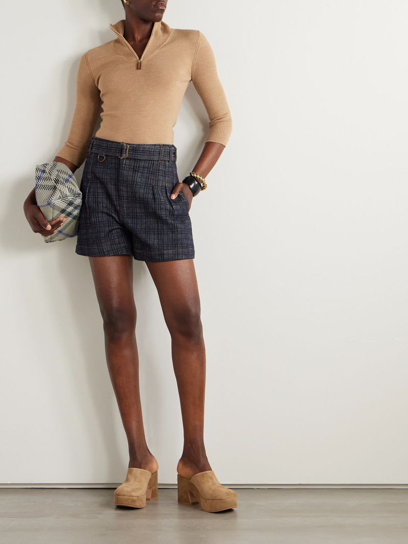 Burberry Belted checked denim shorts Navy outlook