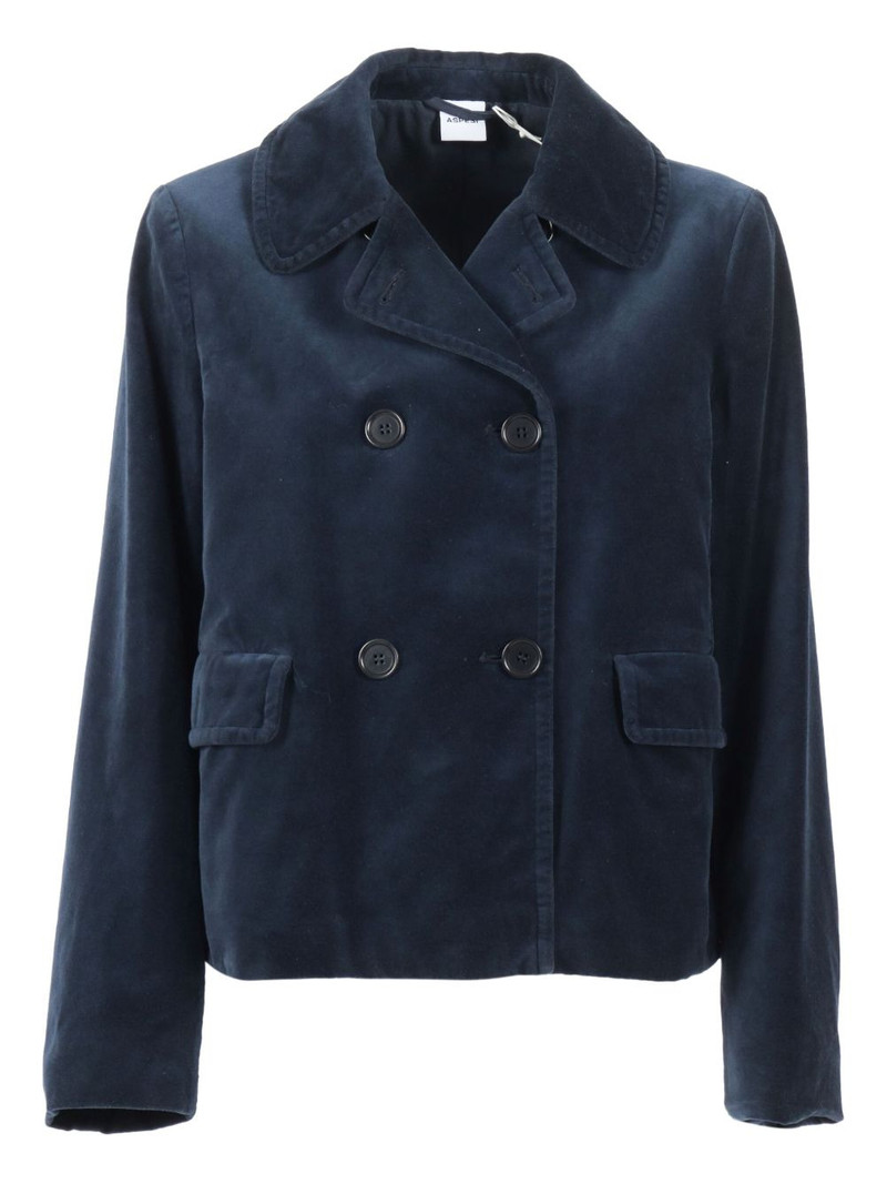 double-breasted velvet-texture jacket 1