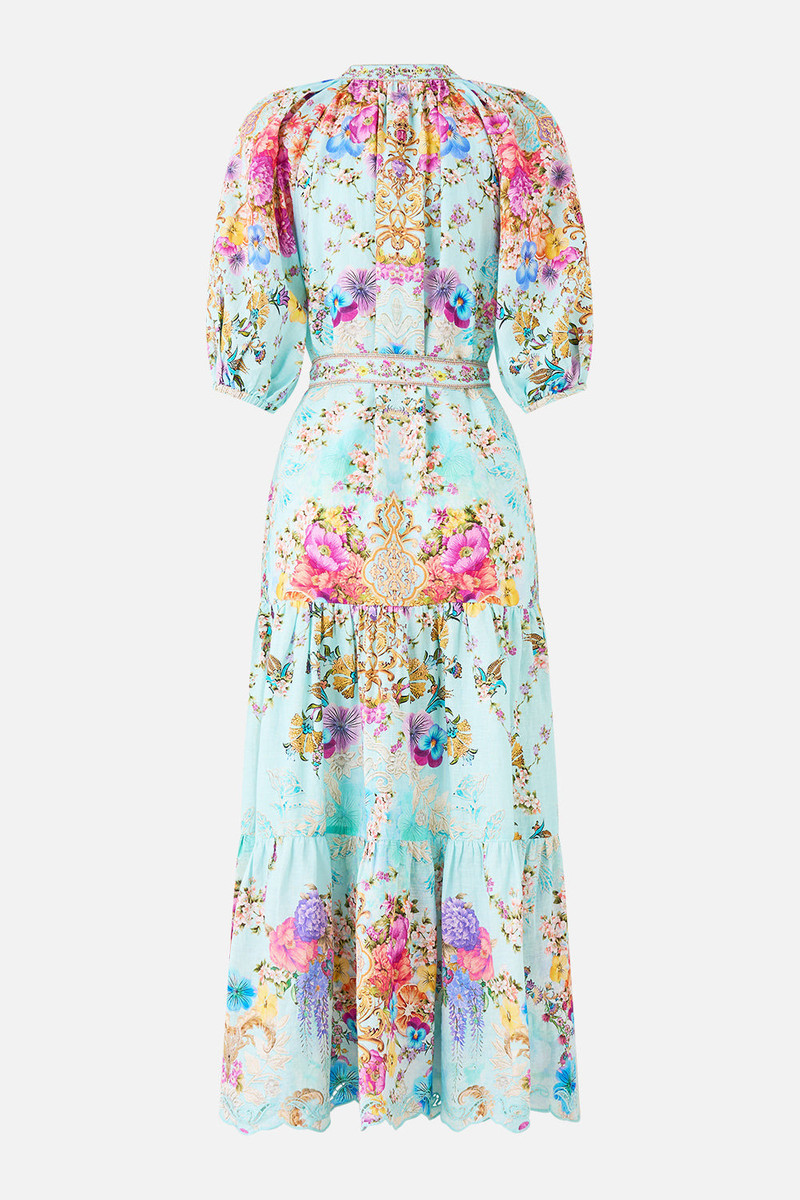 CAMILLA PUFF SLEEVE MIDI SHIRT DRESS WITH TIE outlook