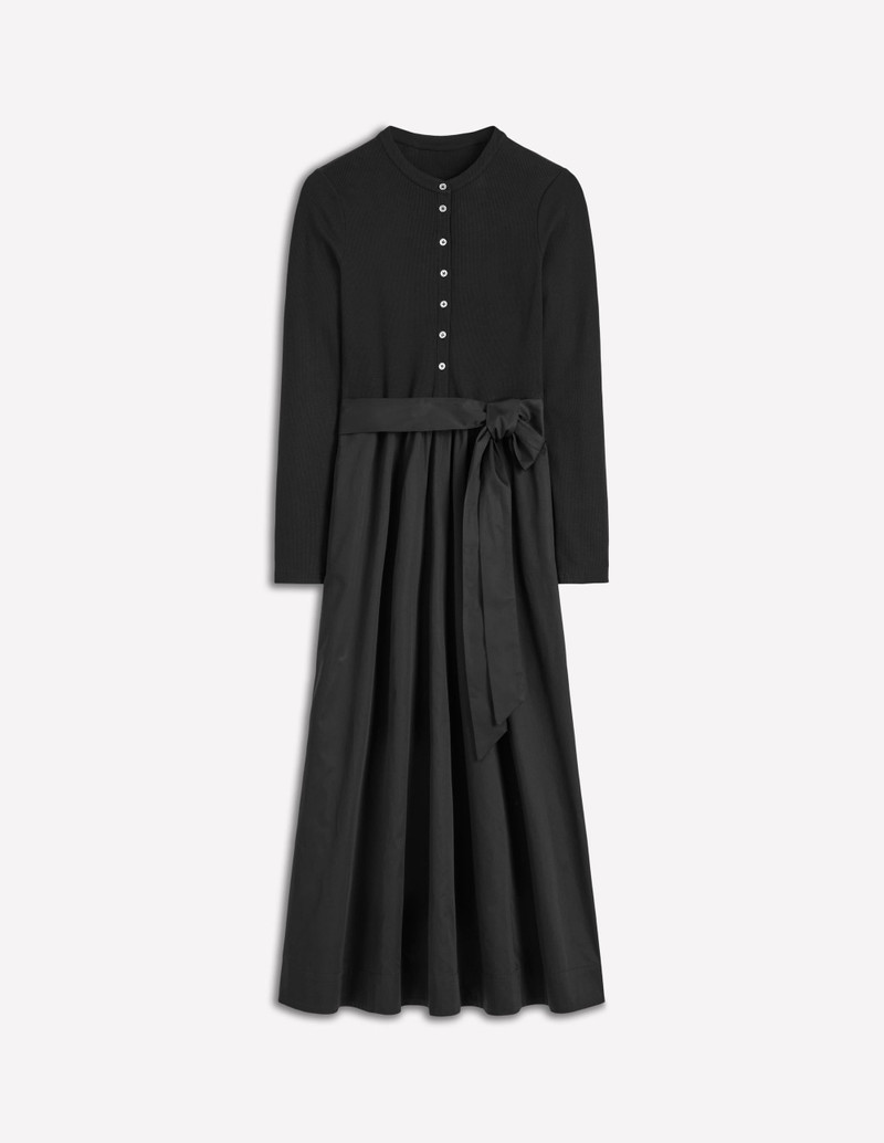 Button Detail Mix Dress-Black 1