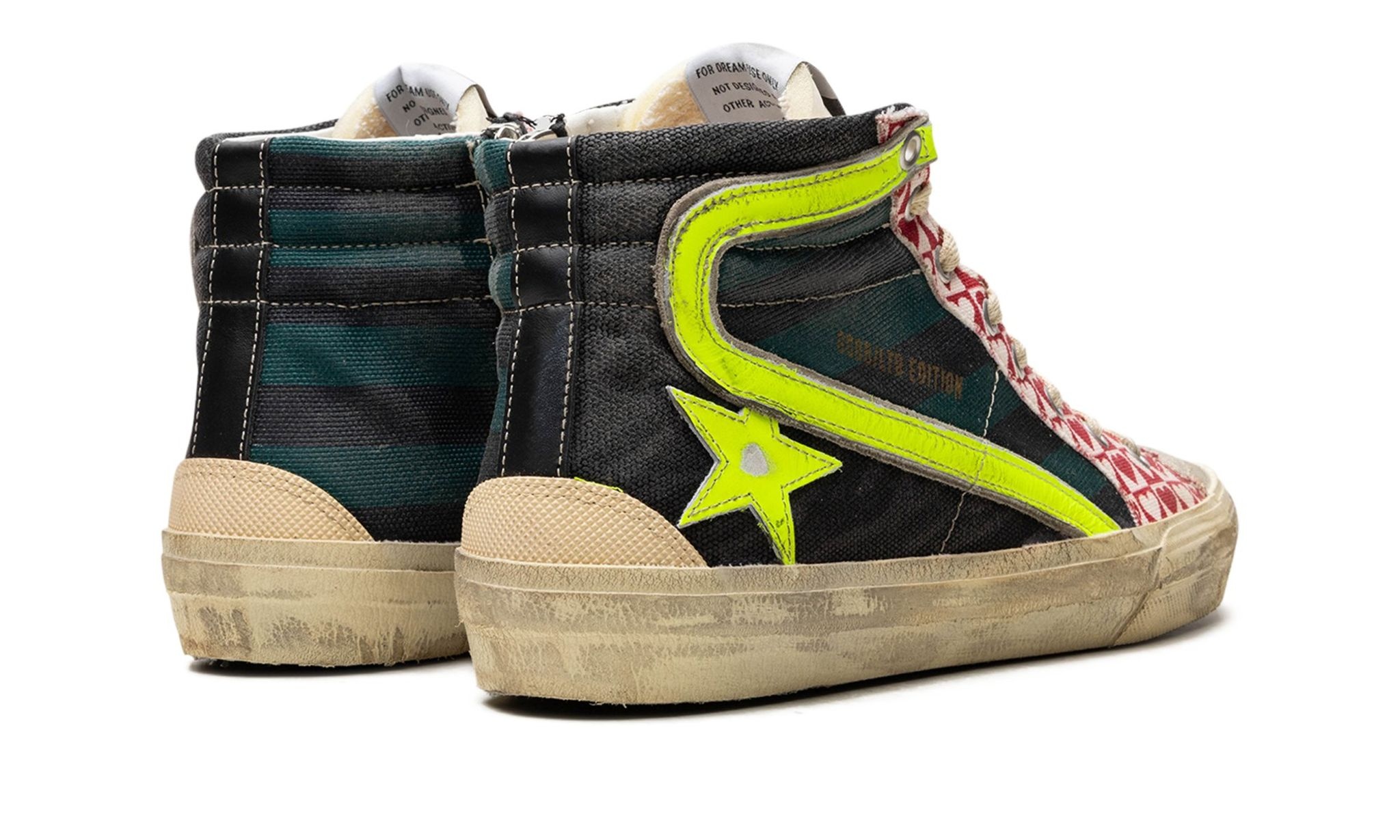 SLIDE CANVAS UPPER SUEDE AND GABARDINE TOE NYLON TONGUE LEATHER STAR AND WAVE "BLACK GREEN ICE YELLO - 3
