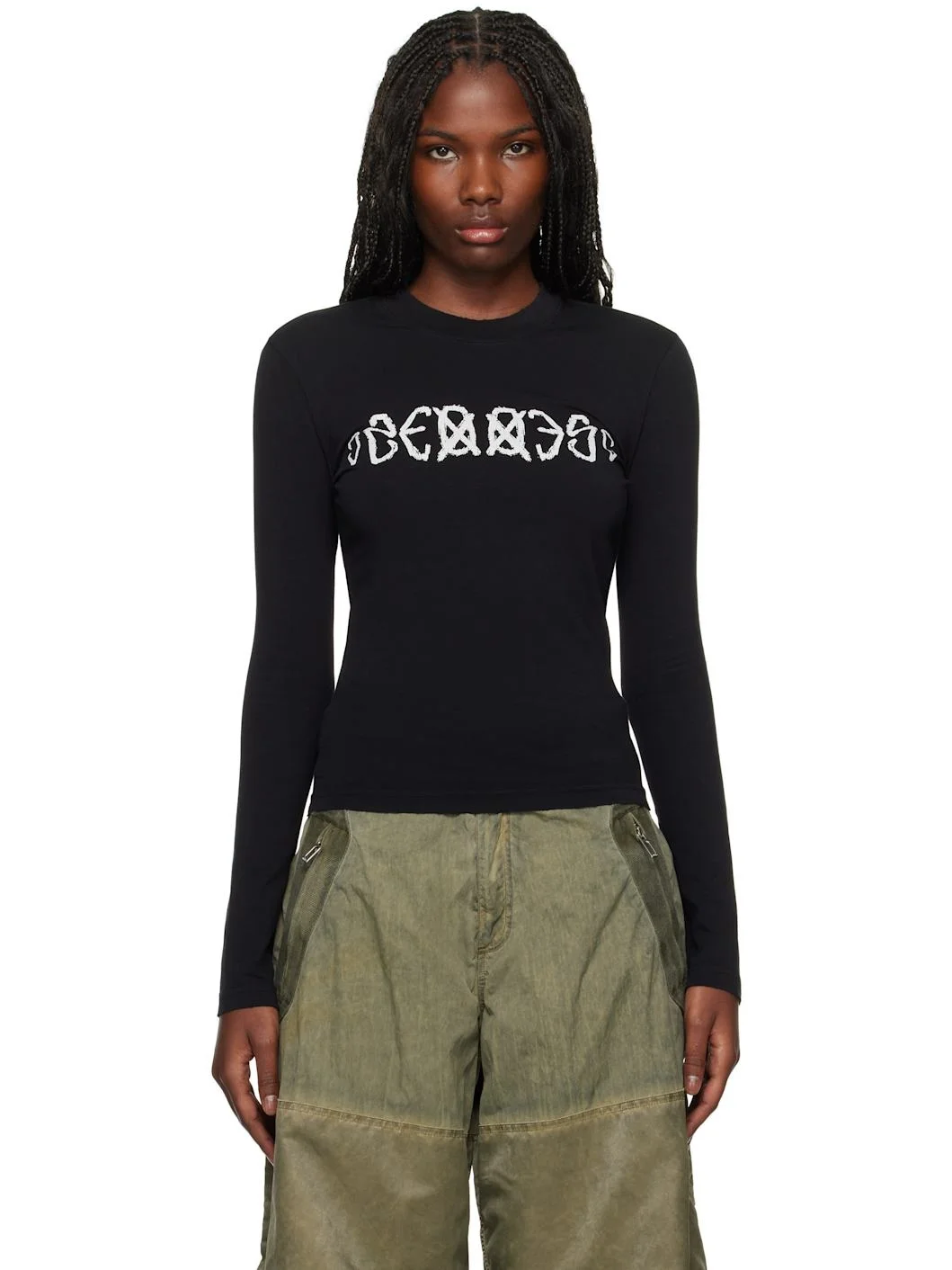Black "SOS" Fitted Longsleeve T-shirt - 1