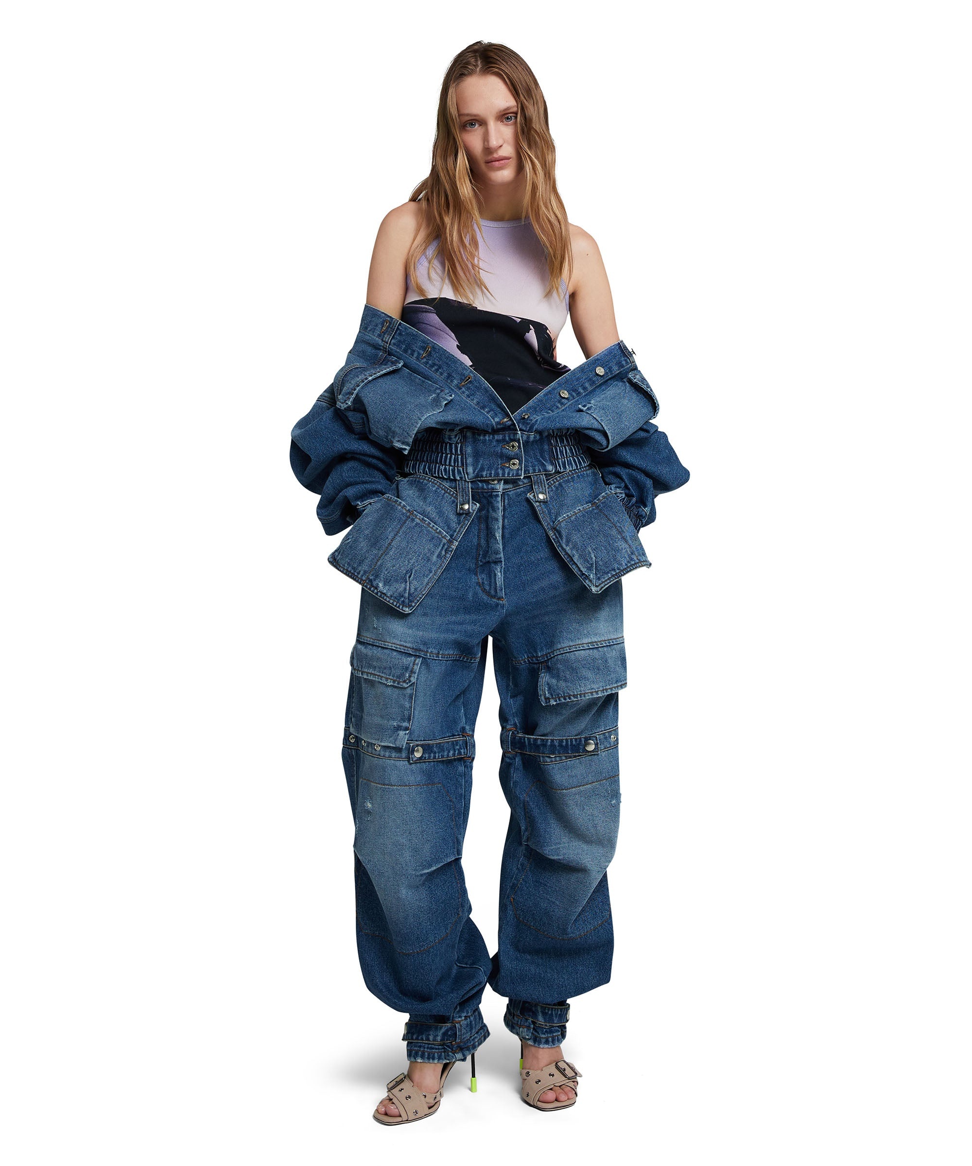 MSGM｜JEANS (3641MDP248L 247292 89) MSGM Blue denim cargo pants | REVERSIBLE