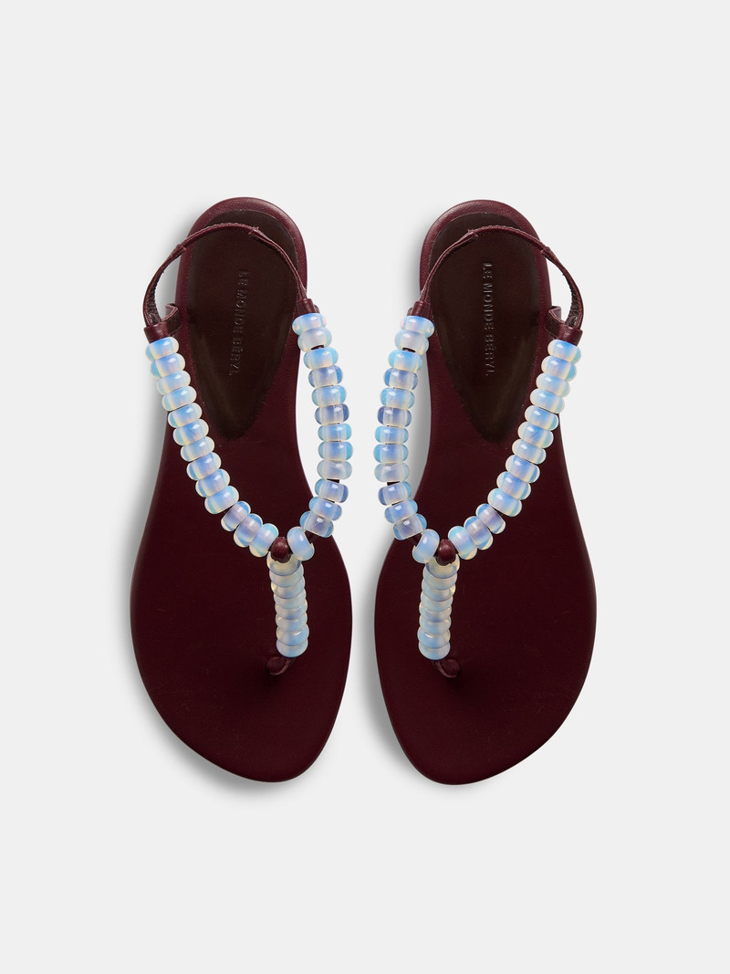 Beaded Thong / Burgundy Leather 3