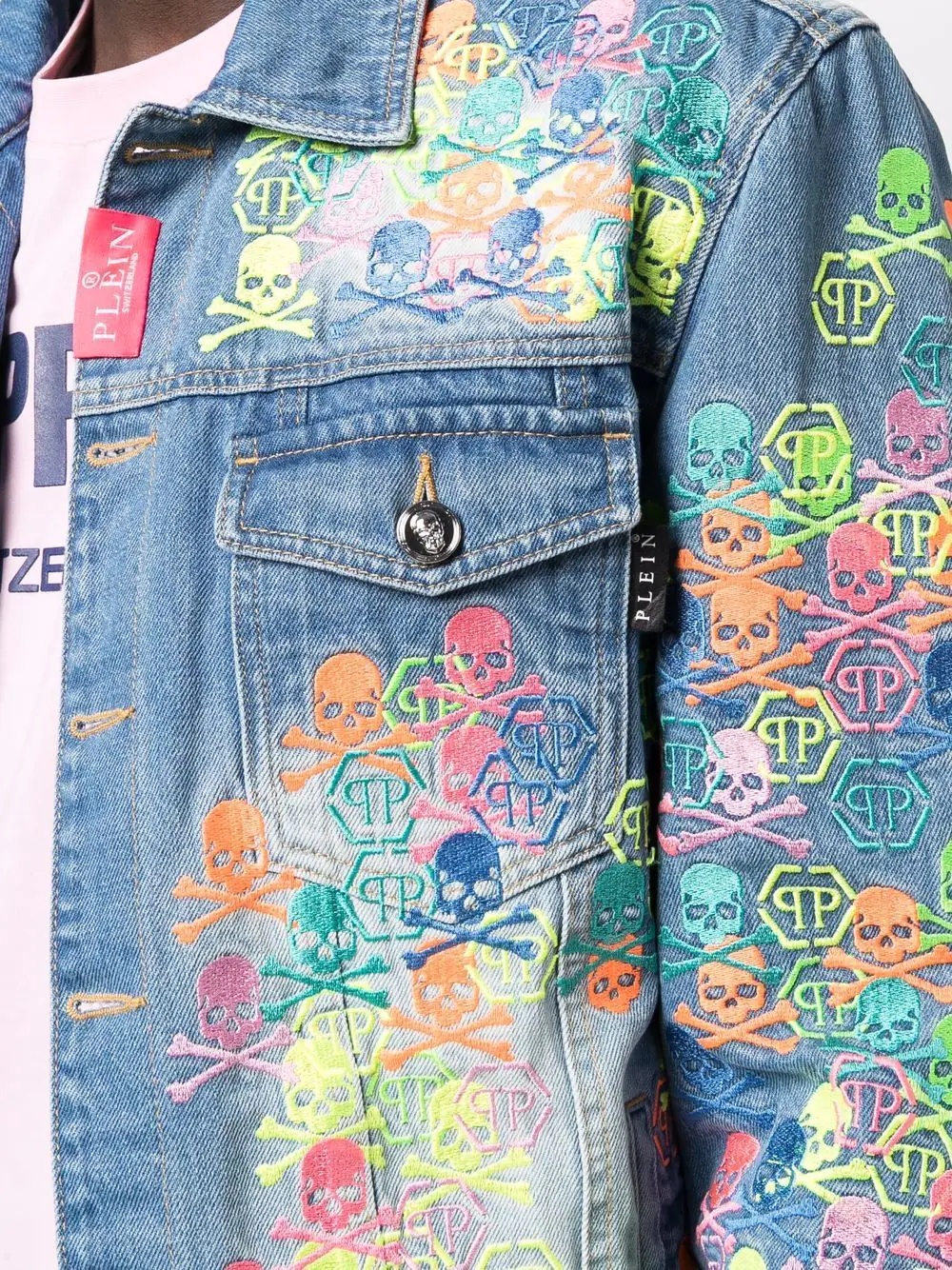 embroidered-skull logo denim jacket - 5