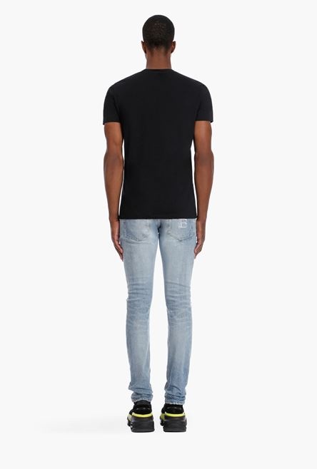 Black cotton T-shirt with multicolor rubber Balmain Paris logo - 3