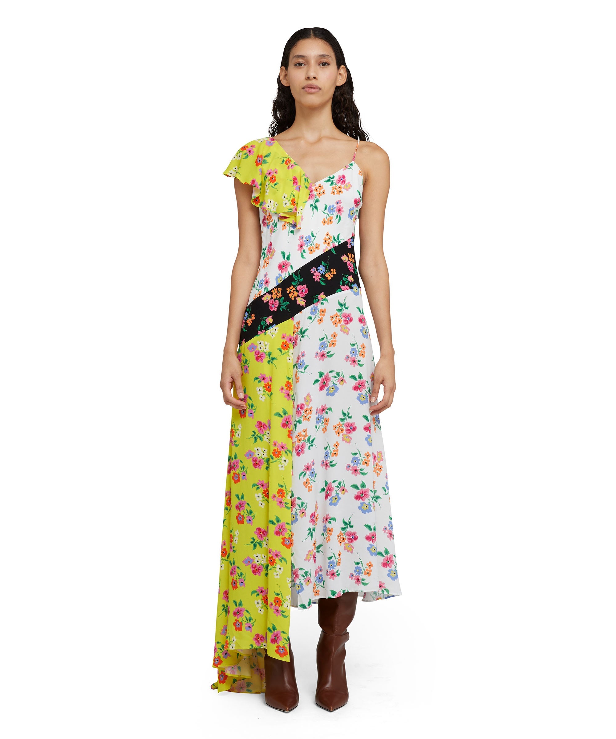Patchwork viscose midi dress with "Micro Flower Bouquet" print - 5