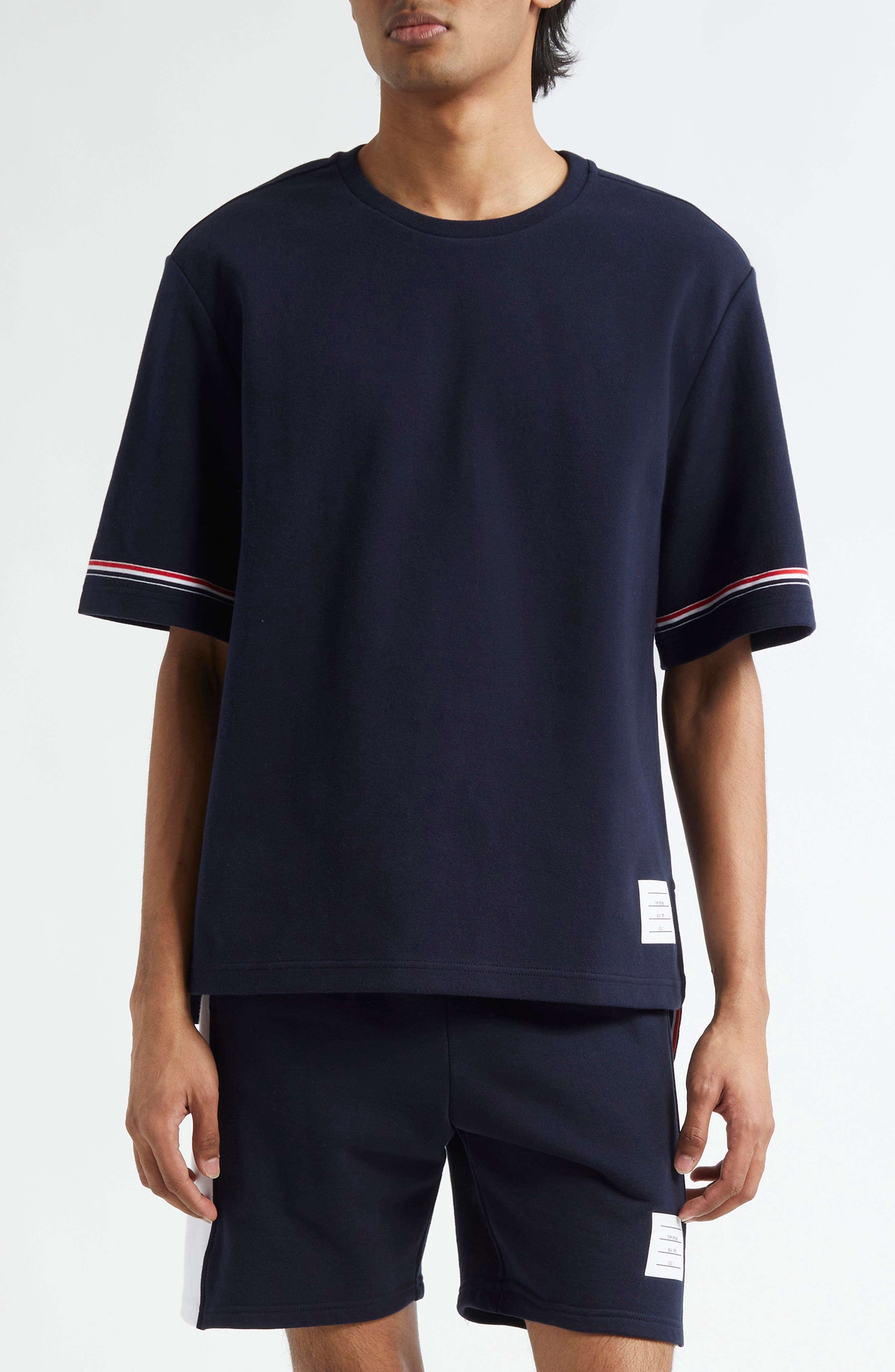 Thom Browne Rugby Fit Short Sleeve Cotton T-Shirt in Navy at Nordstrom - 1