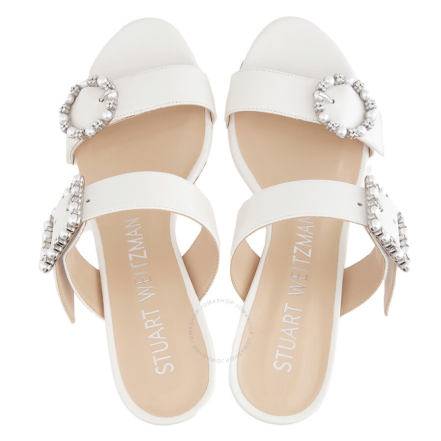 Stuart Weitzman Ladies White Pearl Geo Buckle 75 Slide Sandals - 3