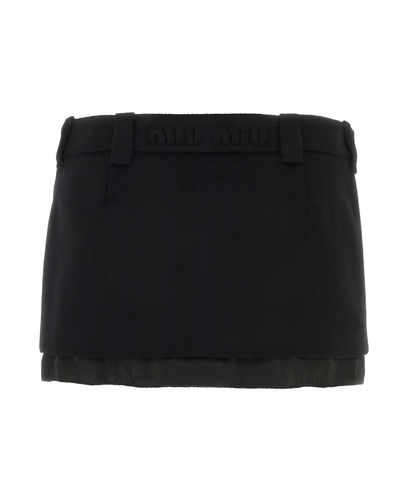 Black Wool Blend Mini Skirt - 2