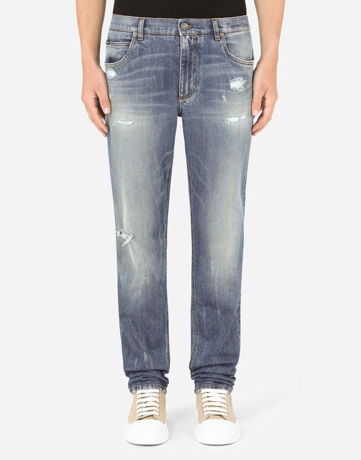 Regular-fit stretch jeans with small rips - 1