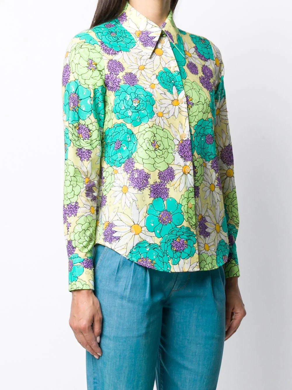 metallic-thread floral silk shirt - 3