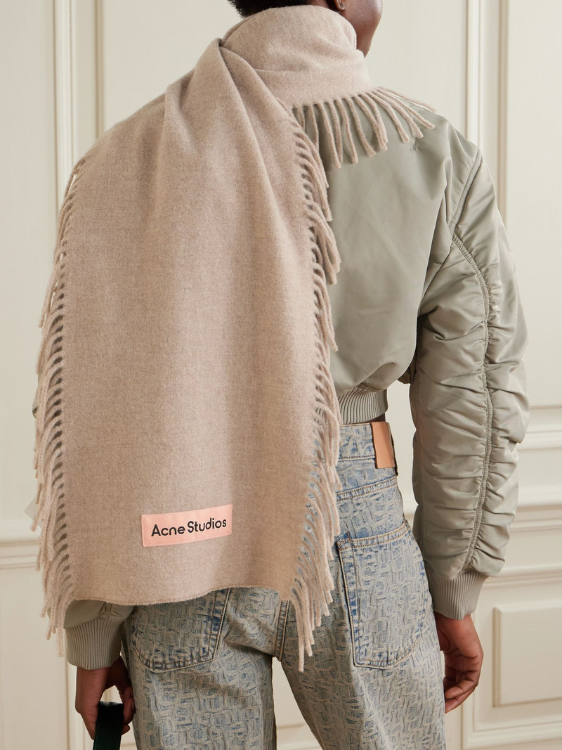 Acne Studios Appliquéd fringed wool scarf Beige outlook