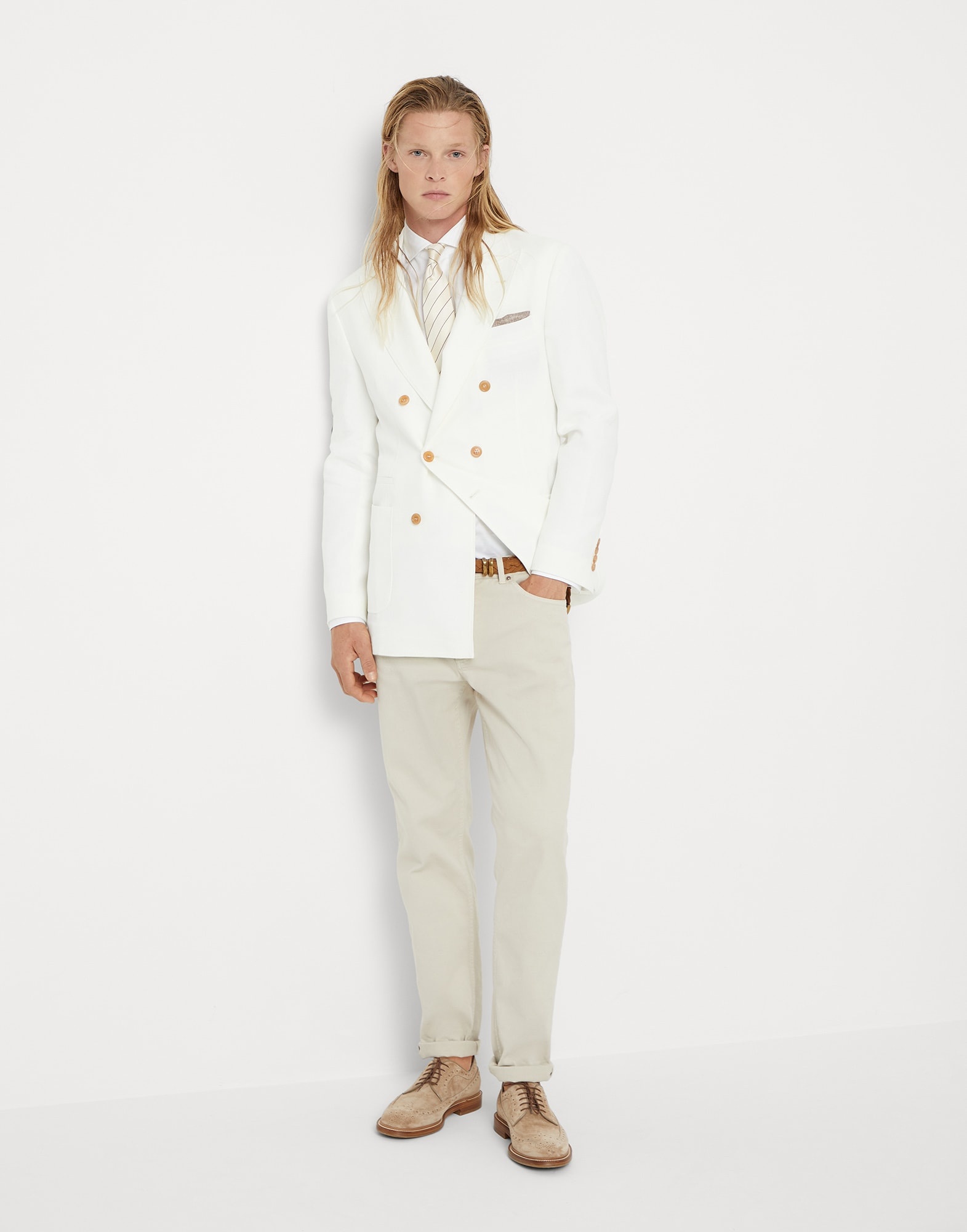 Twisted linen one-and-a-half breasted deconstructed blazer with patch pockets - 5