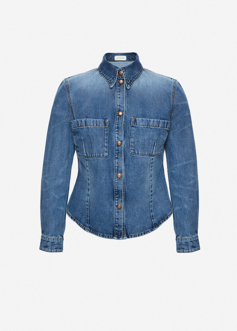 Fitted denim shirt in dark blue 1