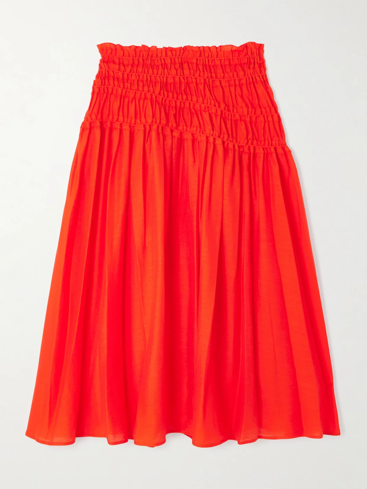 Ruffled Shirred Lyocell-blend Midi Skirt - 1