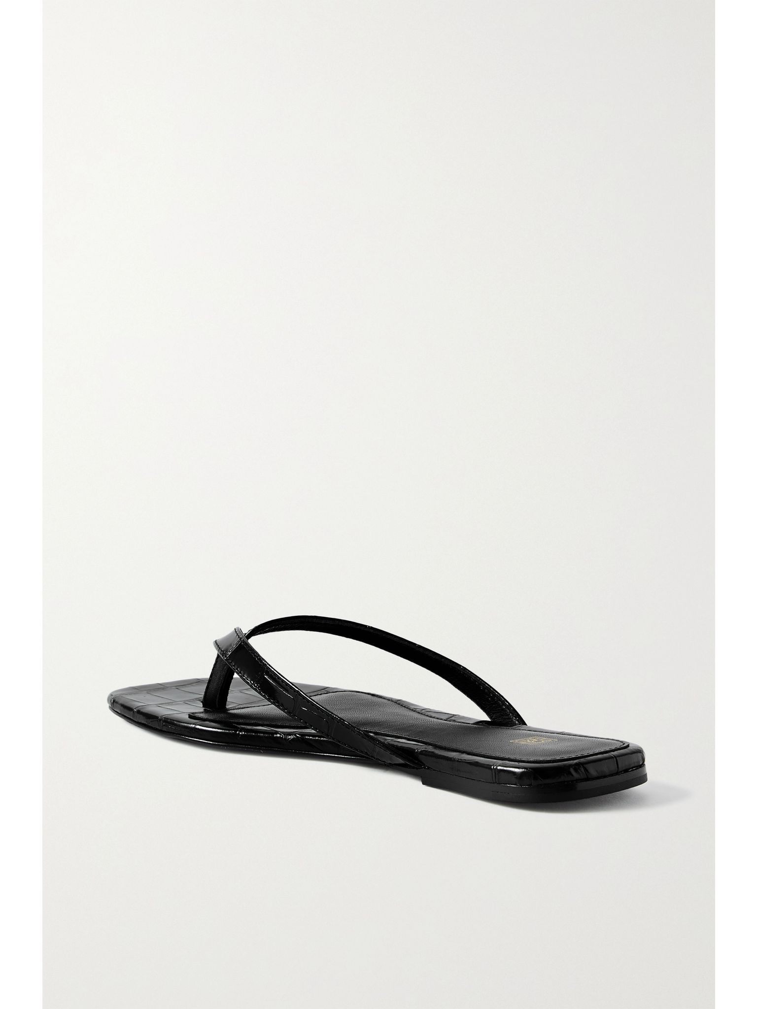 Croc-effect leather flip flops Black - 3