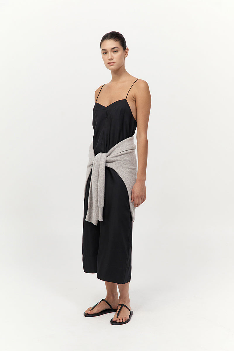 Silk Twill Slip Dress - Black - 5