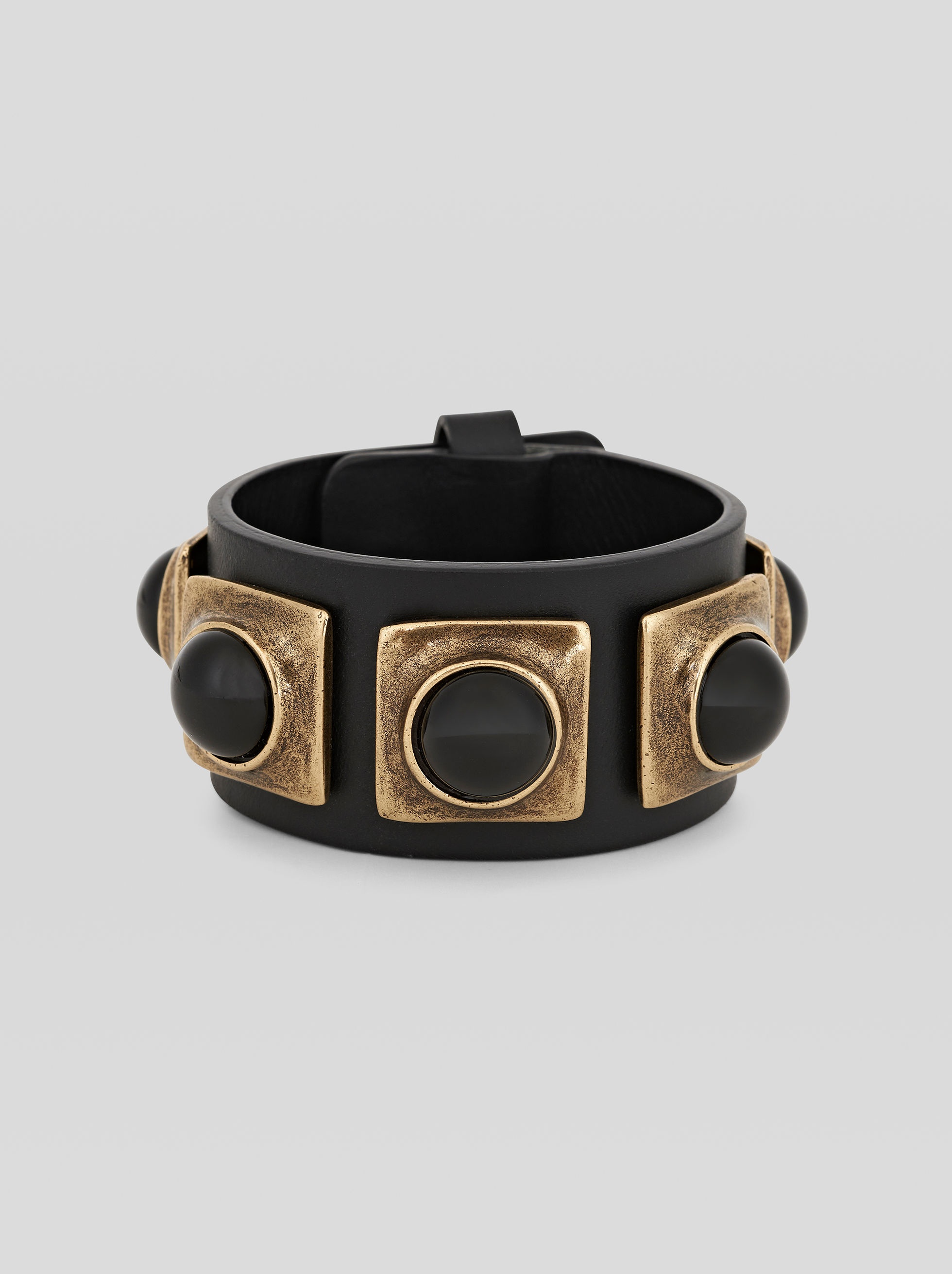 MAXI LEATHER BRACELET WITH STUDS AND STONES - 1