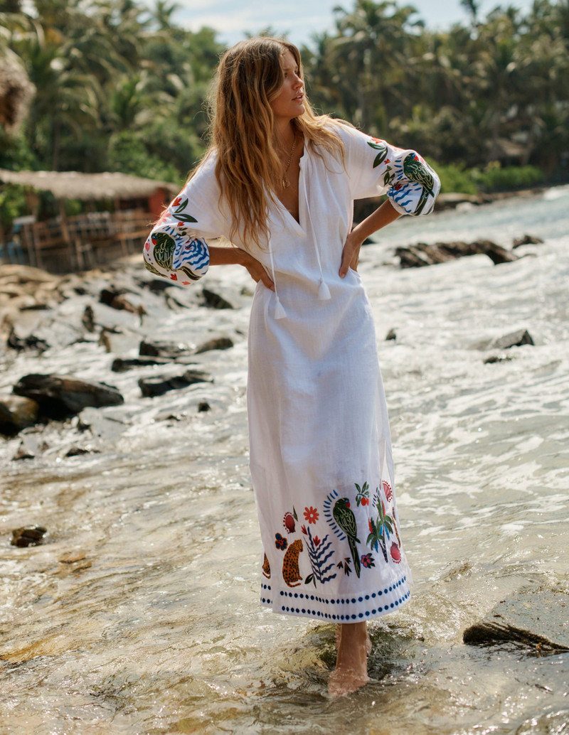 Embroidered Linen Tassel Dress-Ivory 7