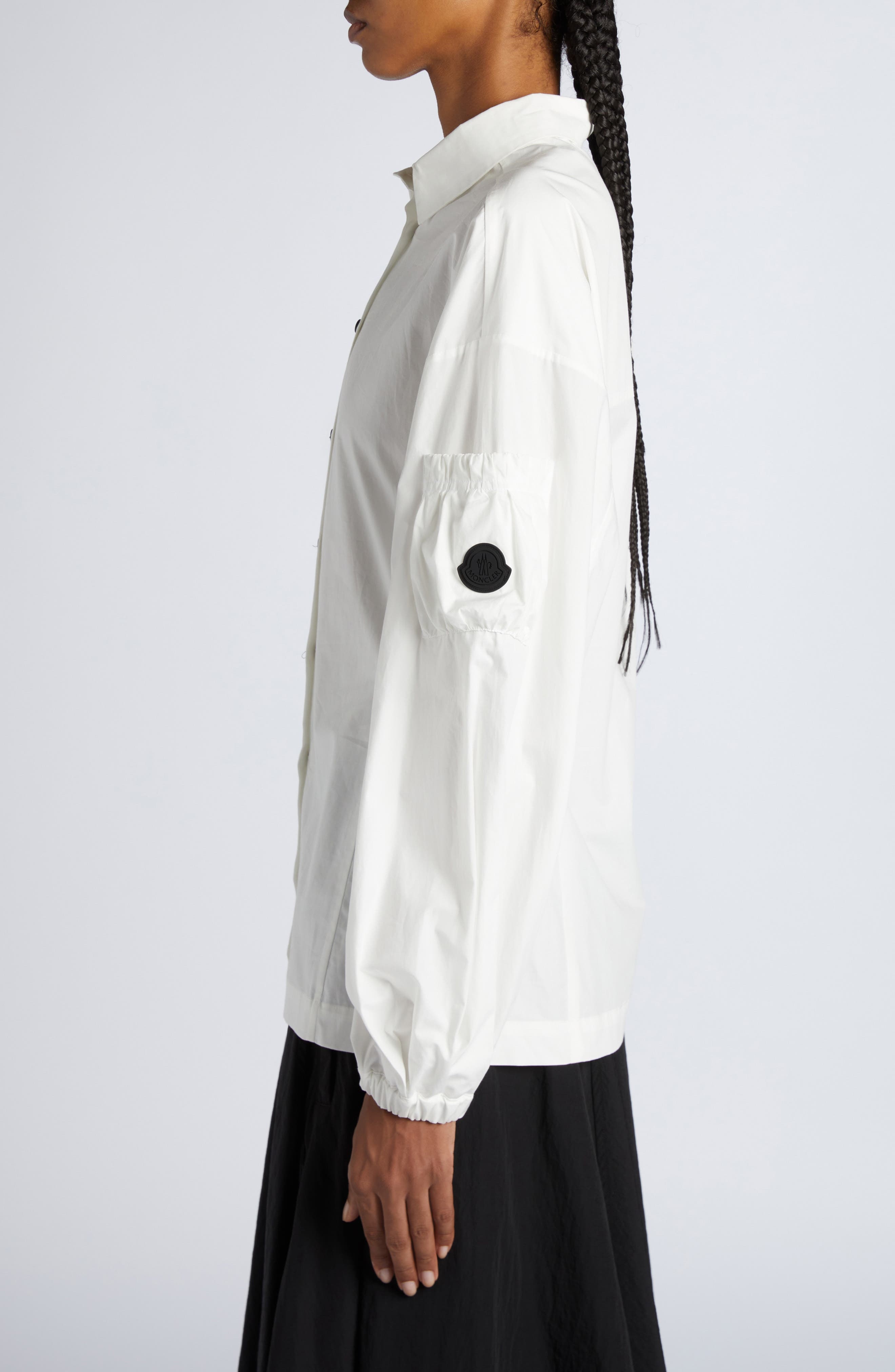 Moncler Logo Balloon Sleeve Cotton Button-Up Shirt in Bright White at Nordstrom - 4