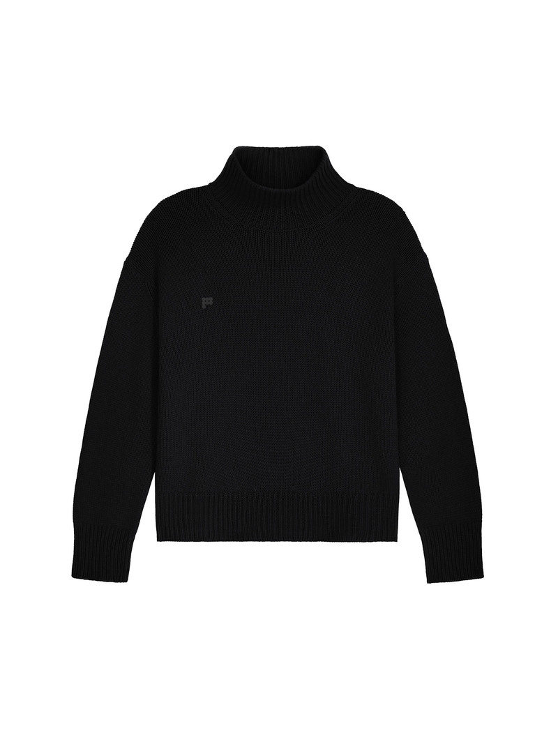 Women's Recycled Cashmere Turtleneck Sweater - Black 1