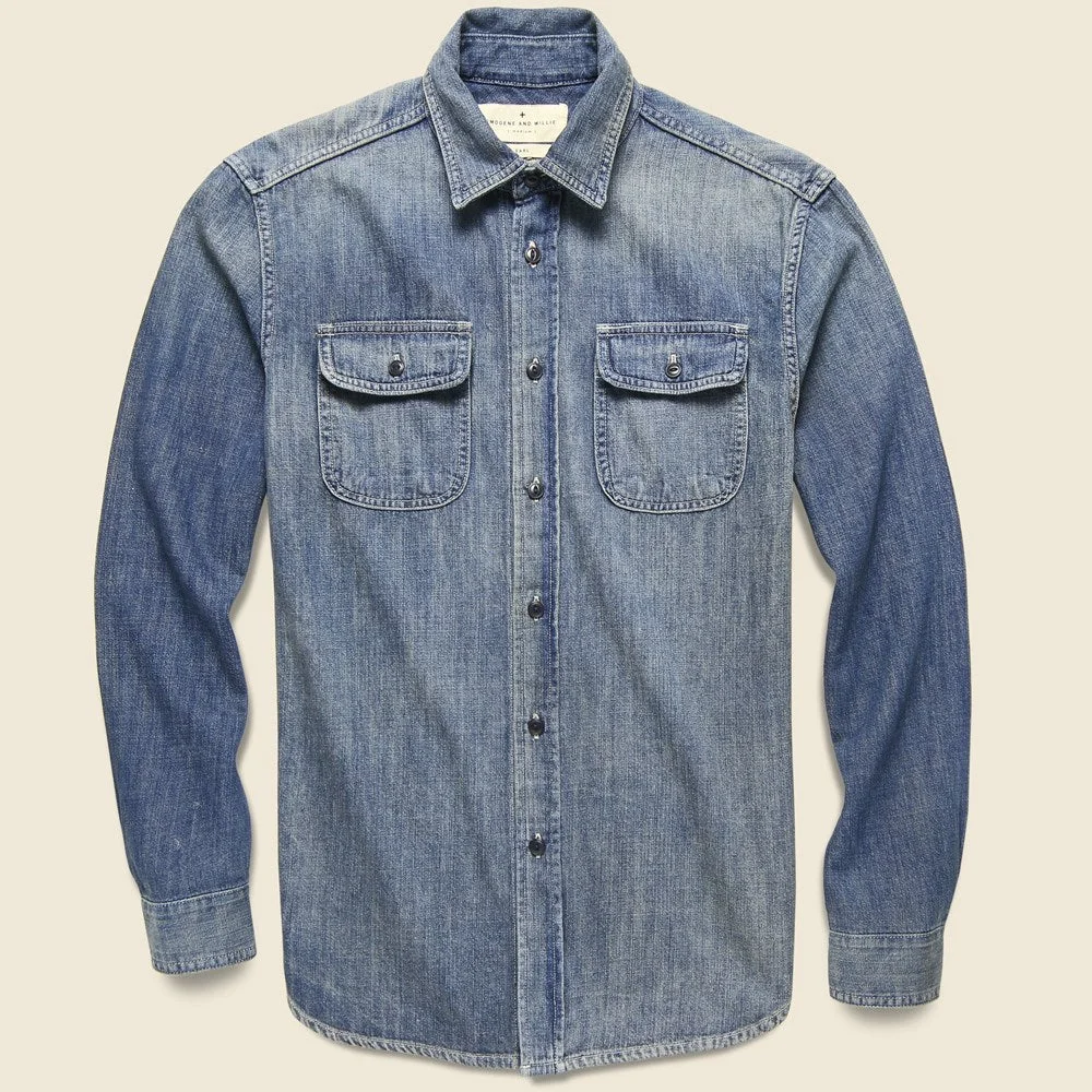 Earl Selvedge Denim Shirt - Washed Indigo - 1