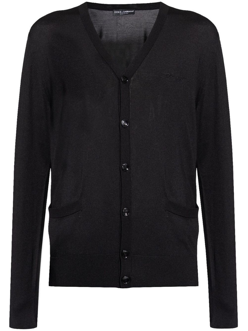 logo-embroidered cardigan 1
