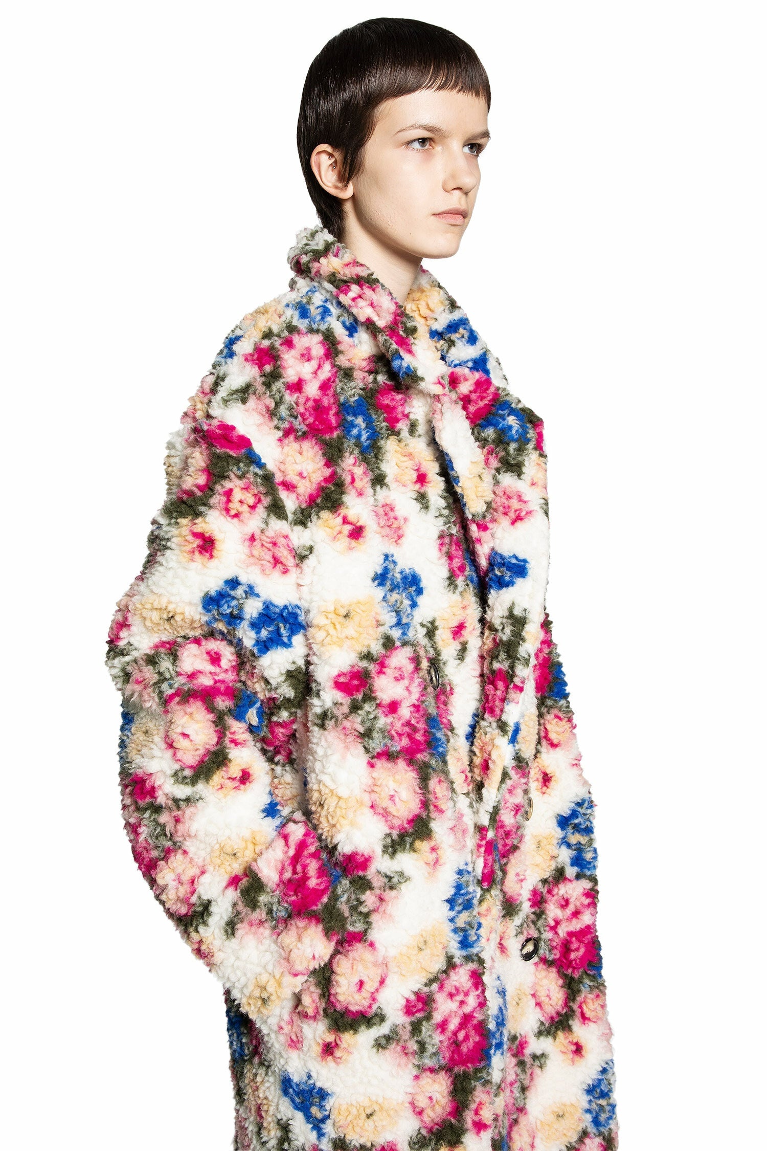 Flower-Fleece-Double-Breasted-Coat - 4