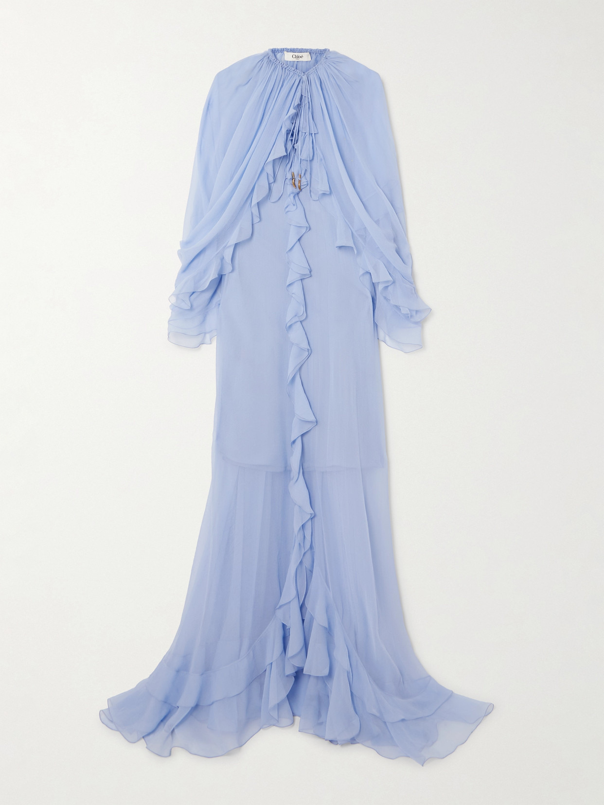 Cape-effect Open-back Ruffled Silk-crepon Gown - 1