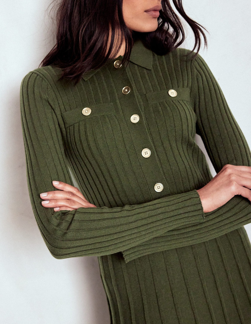 Brönte Knitted Rib Shirt Dress-Woodland Green 4